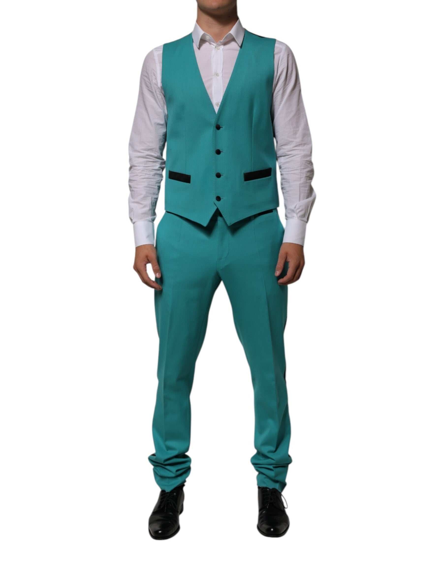 Dolce & Gabbana Cyan 3 Piece Wool Silk Blend Suit SICILIA | Regal Royce