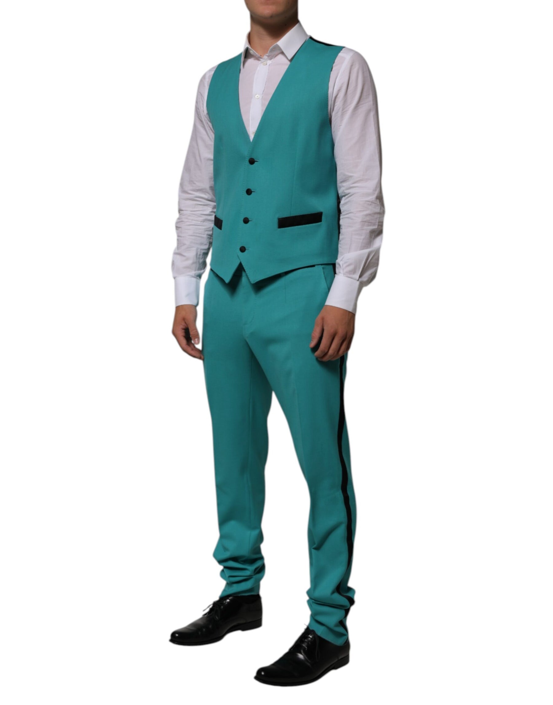 Dolce & Gabbana Cyan 3 Piece Wool Silk Blend Suit SICILIA | Regal Royce