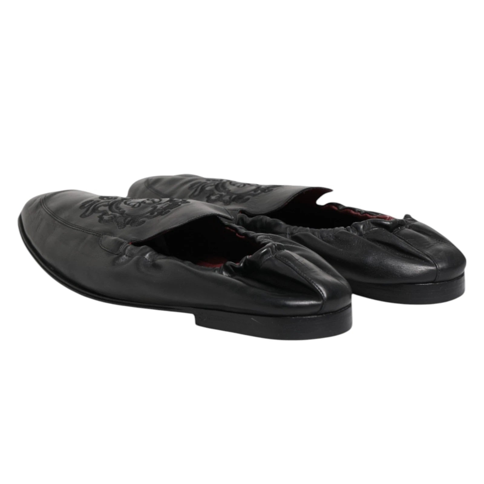 Dolce & Gabbana Black Leather Slip On Men Flat Loafers Shoes | Regal Royce