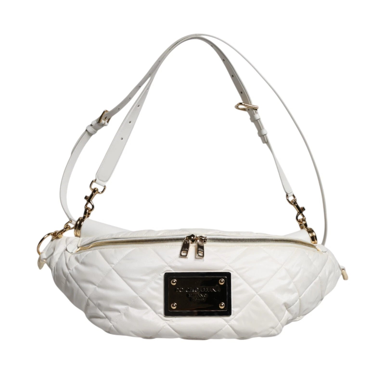 Dolce & Gabbana White Quilted Logo 90's Sicily Belt Waist Fanny Pack Bag | Regal Royce