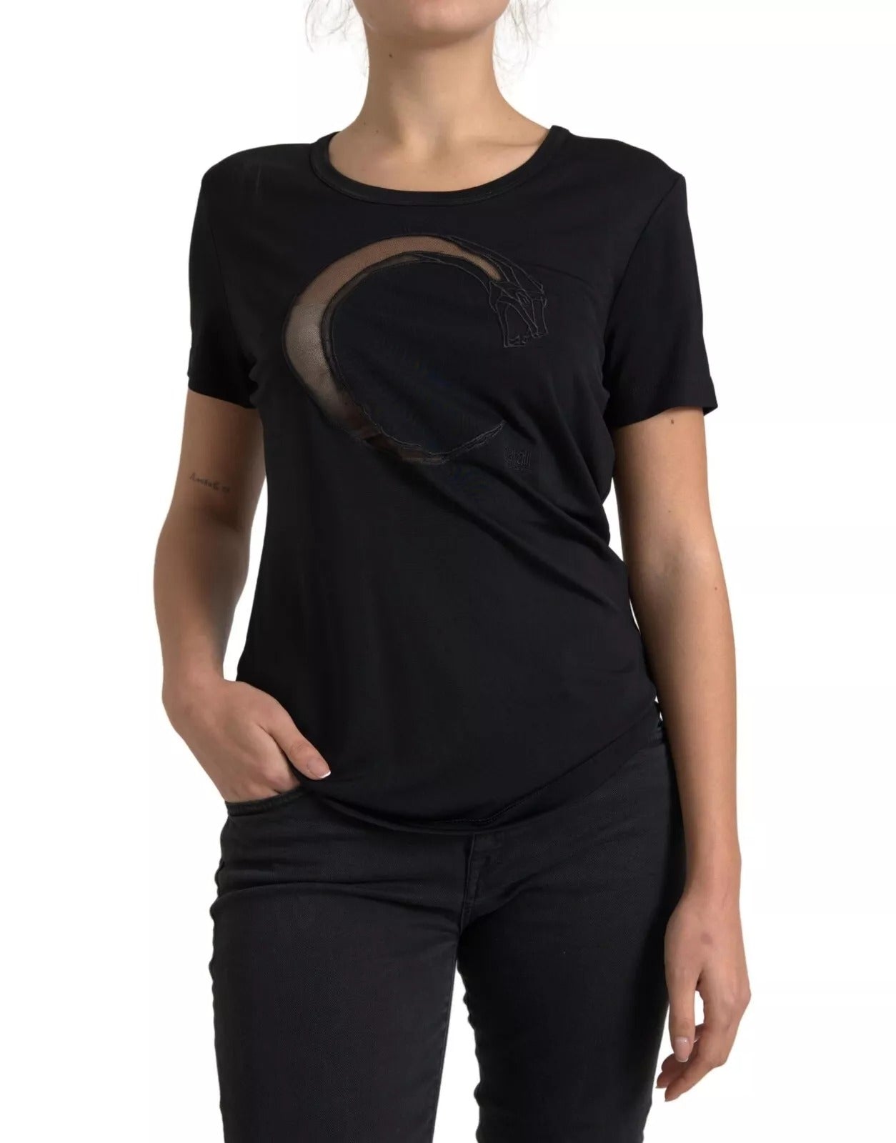 Roberto Cavalli Black Viscose Round Neck CLASS T-shirt | Regal Royce