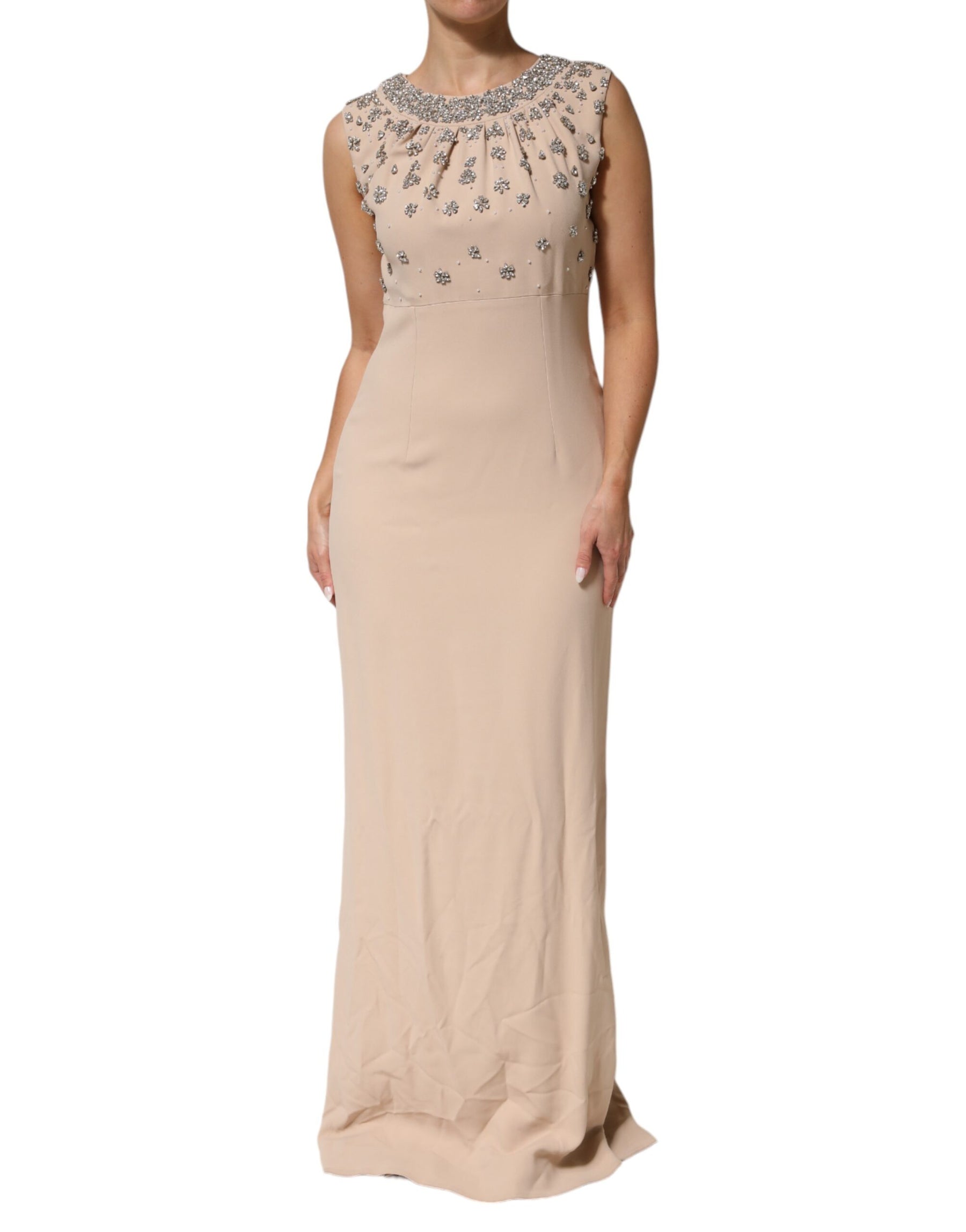 Dolce & Gabbana Nude Ecru Beaded Crystal Embellished Dress | Regal Royce