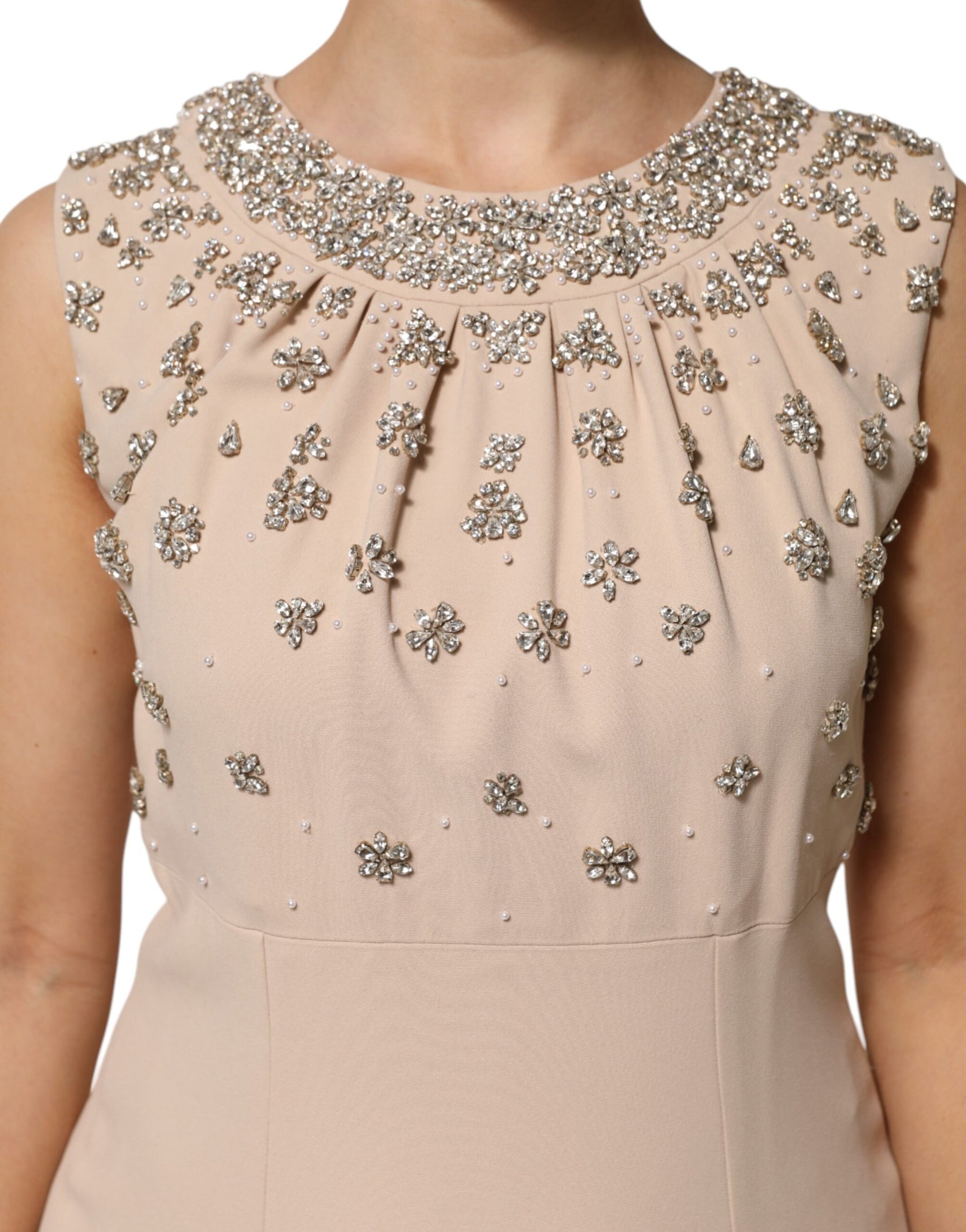 Dolce & Gabbana Nude Ecru Beaded Crystal Embellished Dress | Regal Royce