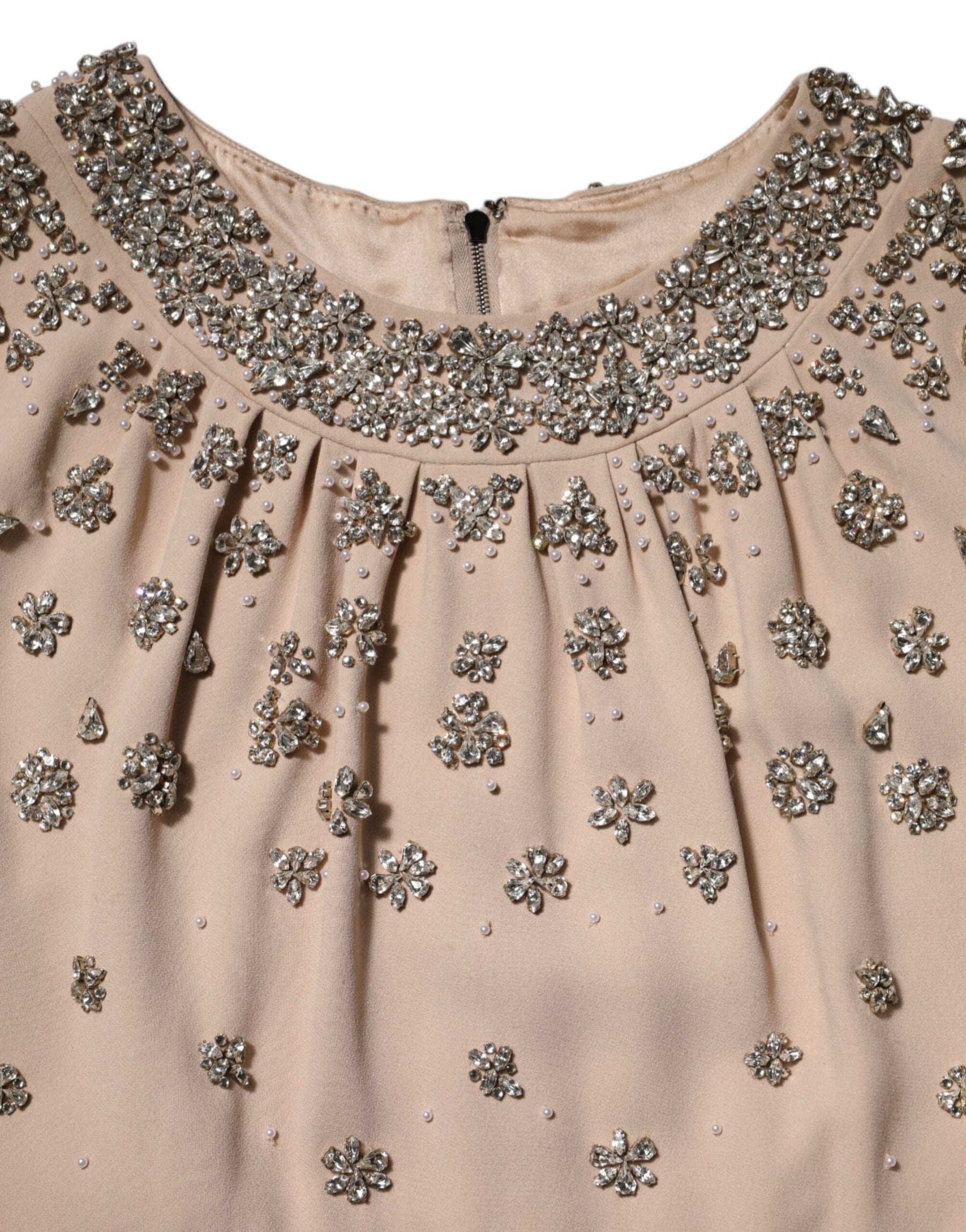 Dolce & Gabbana Nude Ecru Beaded Crystal Embellished Dress | Regal Royce