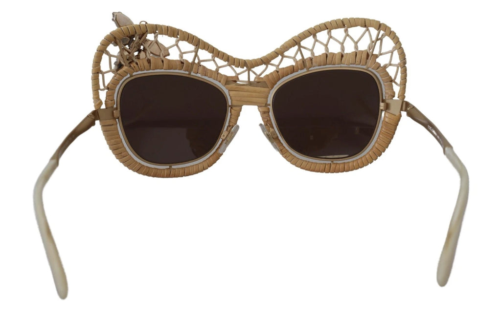 Dolce & Gabbana DG2159B Beige Gold Straw Butterfly Crystals Sunglasses