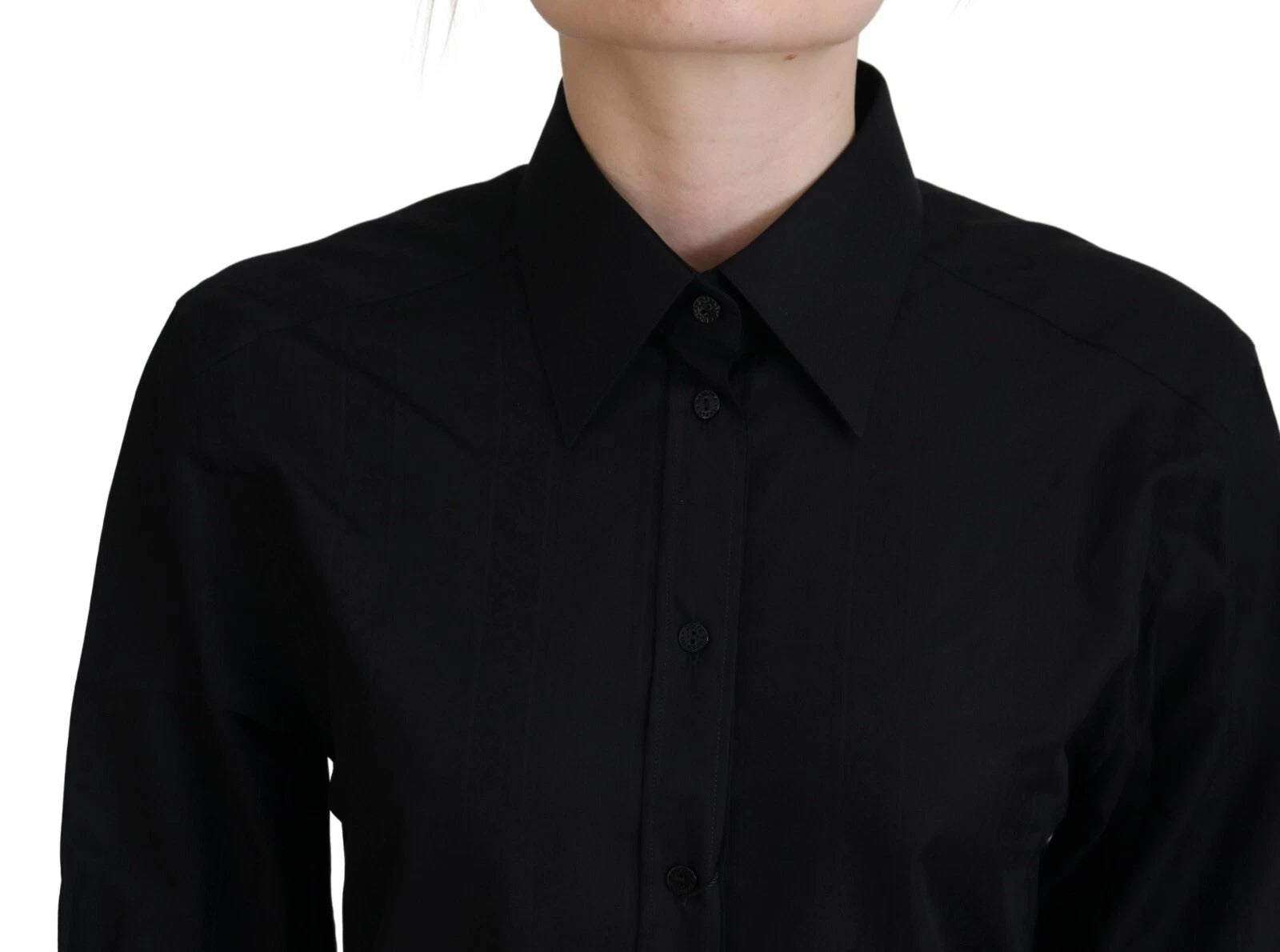 Dolce & Gabbana Black Cotton Collared Long Sleeves Shirt | Regal Royce
