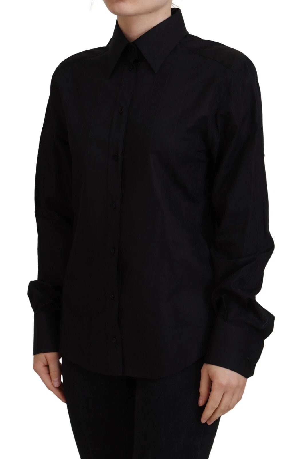 Dolce & Gabbana Black Cotton Collared Long Sleeves Shirt | Regal Royce