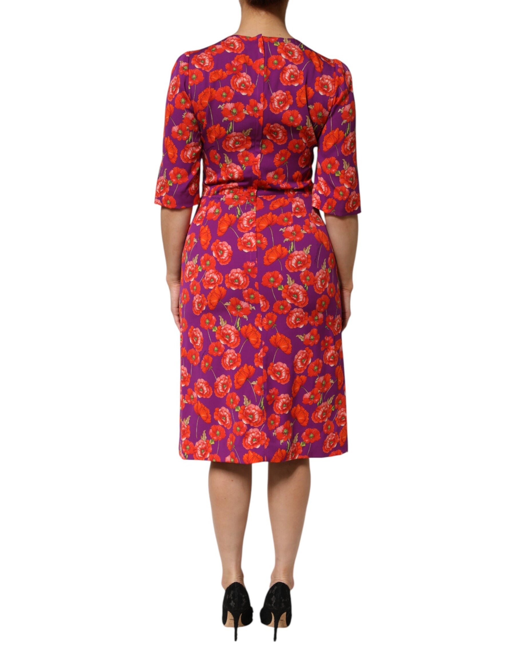 Dolce & Gabbana Purple Silk Floral Print Midi Sheath Dress | Regal Royce