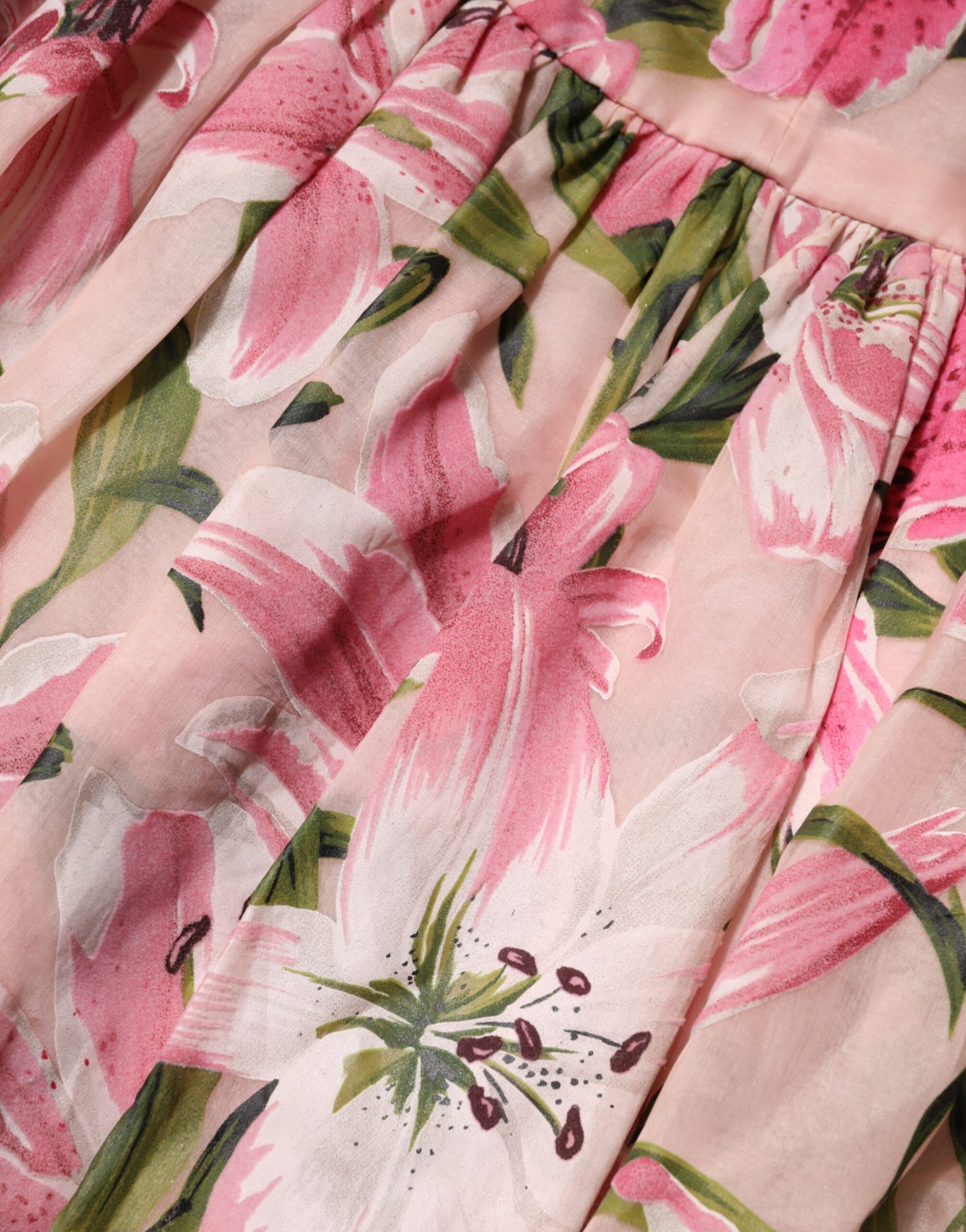 Dolce & Gabbana Pink Floral Lily Print Midi Sleeveless Dress | Regal Royce