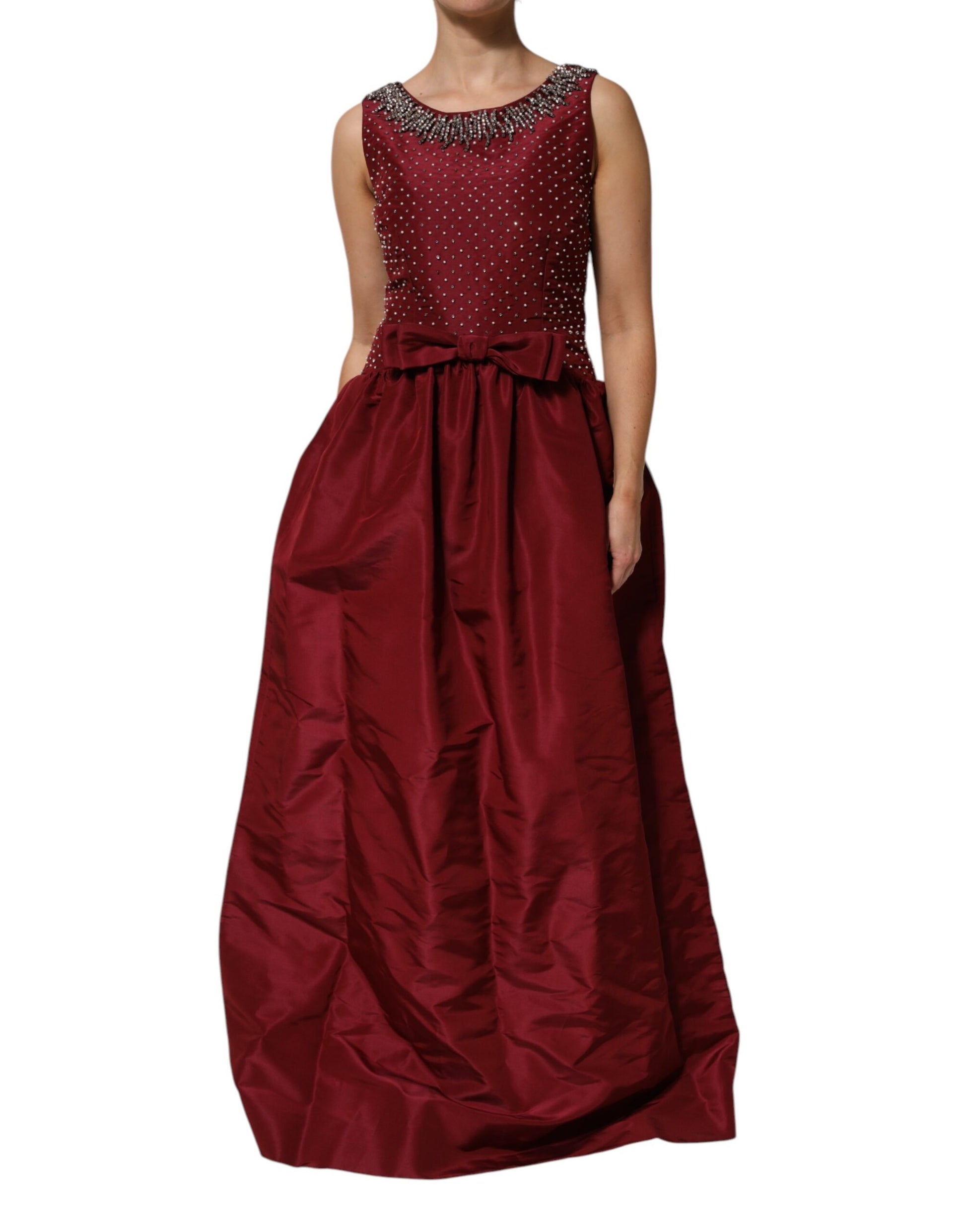 Dolce & Gabbana Burgundy Silk Beaded Evening Gown Dress