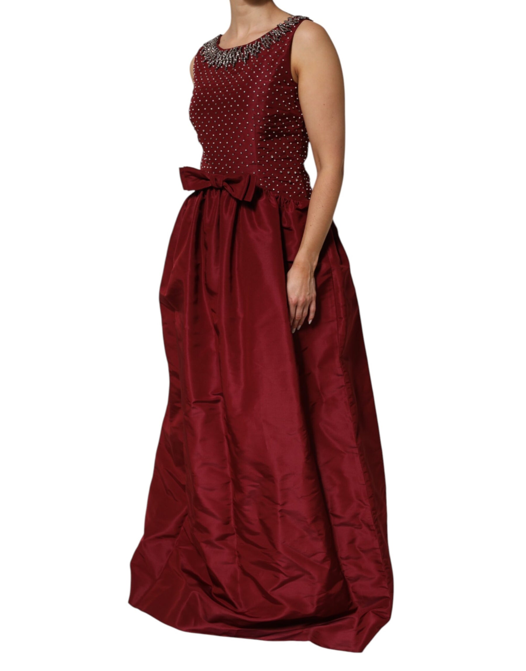 Dolce & Gabbana Burgundy Silk Beaded Evening Gown Dress | Regal Royce