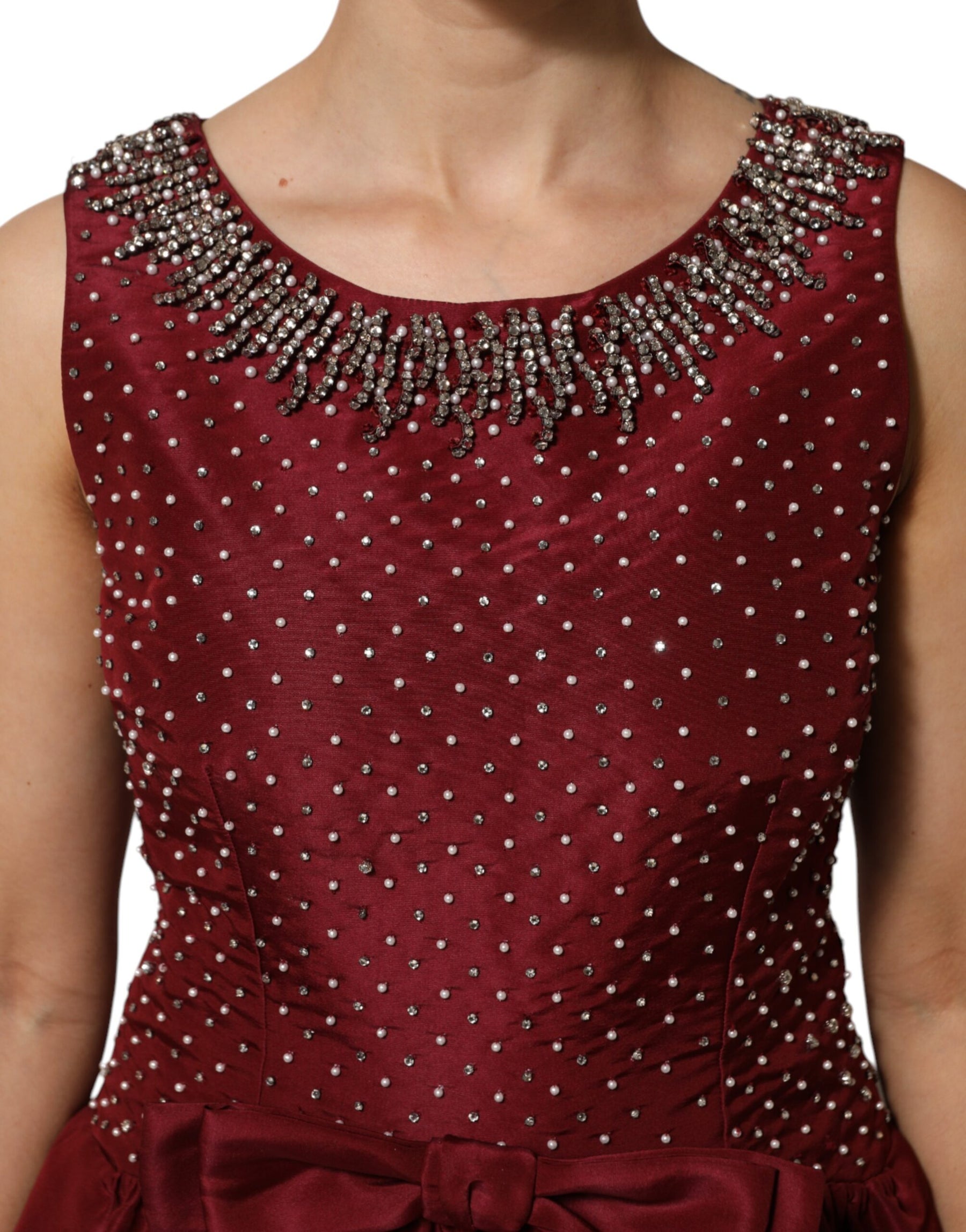 Dolce & Gabbana Burgundy Silk Beaded Evening Gown Dress | Regal Royce