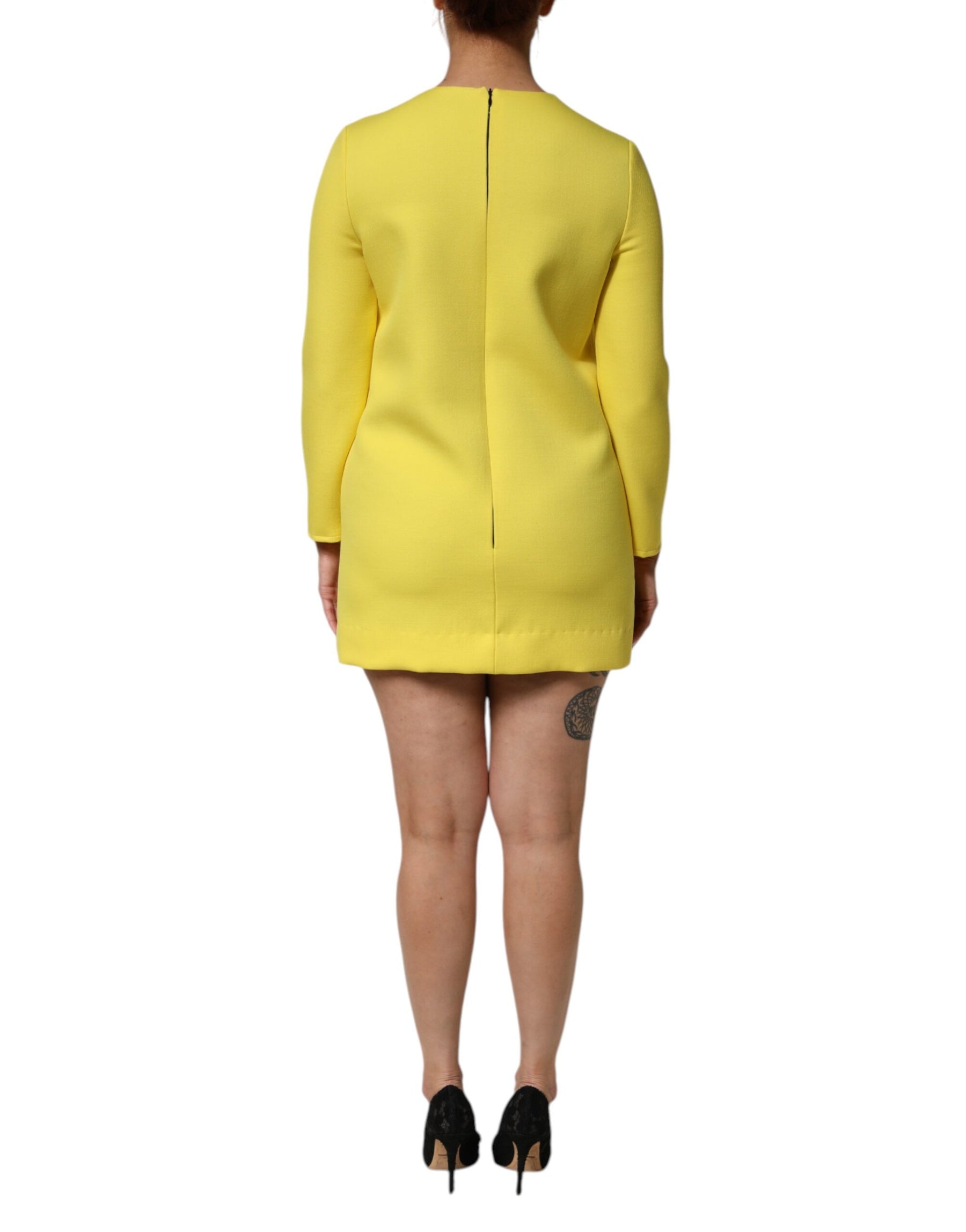 Dolce & Gabbana Yellow Viscose Acetate Mini Long Sleeve Dress | Regal Royce