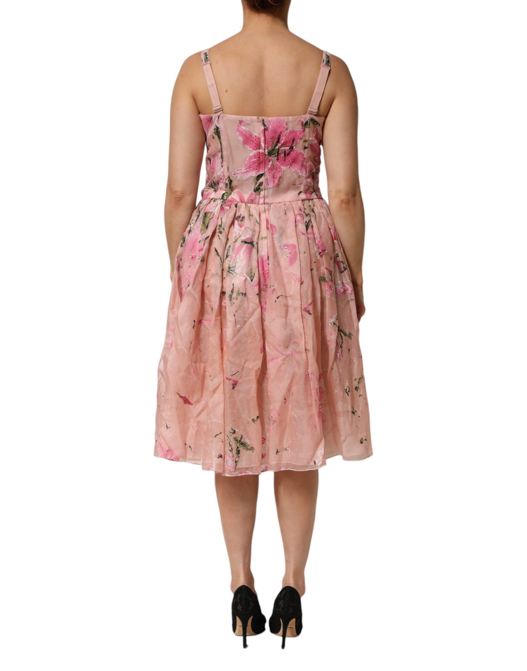 Dolce & Gabbana Pink Cotton Floral Pleated Sleeveless Dress | Regal Royce