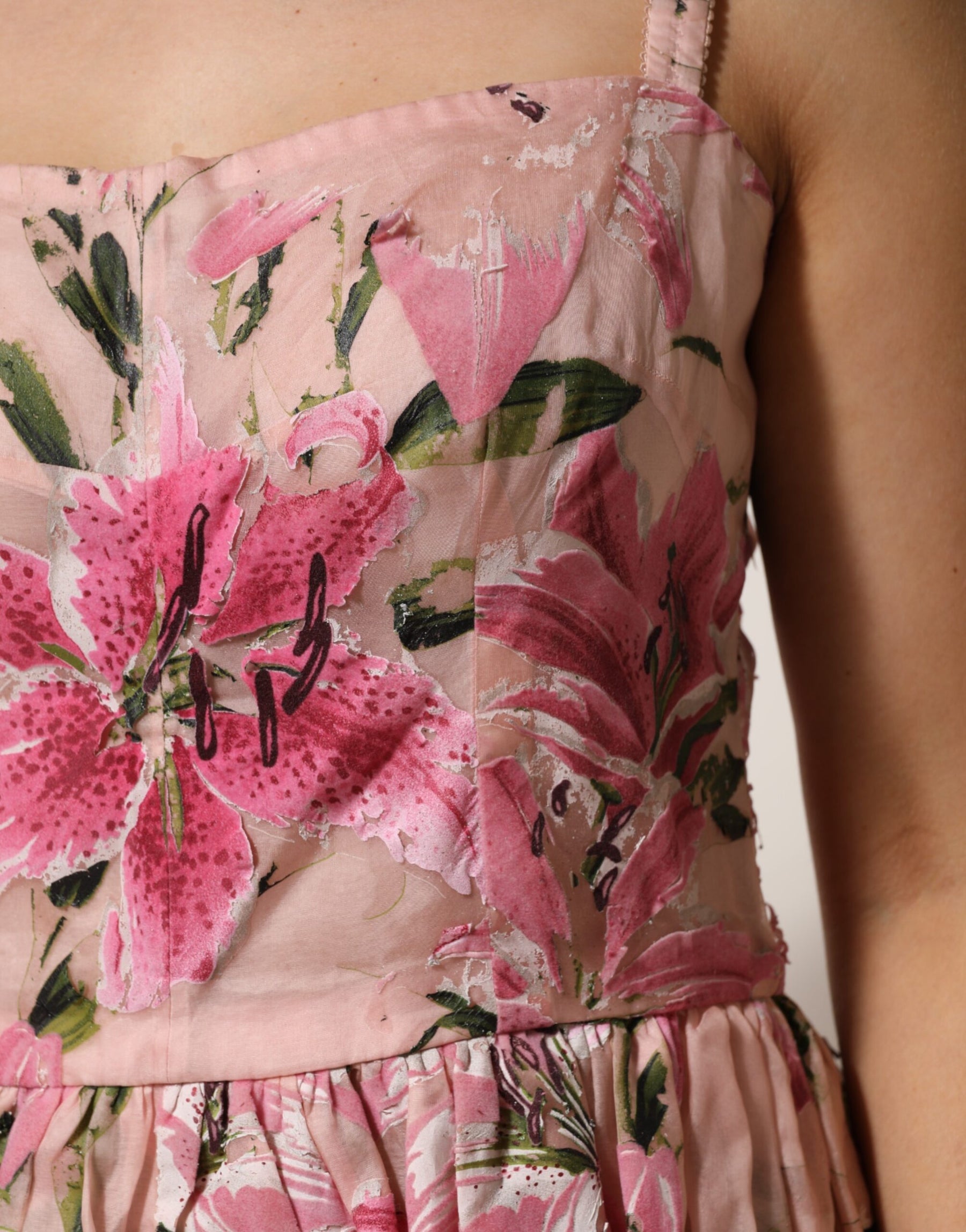 Dolce & Gabbana Pink Cotton Floral Pleated Sleeveless Dress | Regal Royce