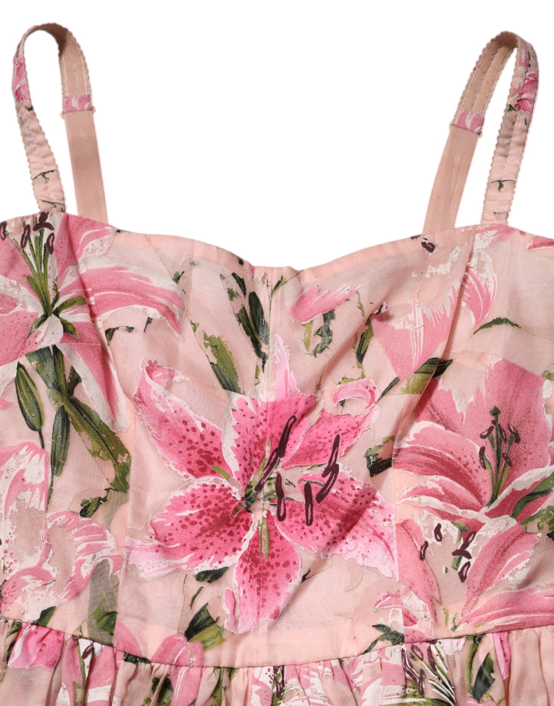 Dolce & Gabbana Pink Cotton Floral Pleated Sleeveless Dress | Regal Royce