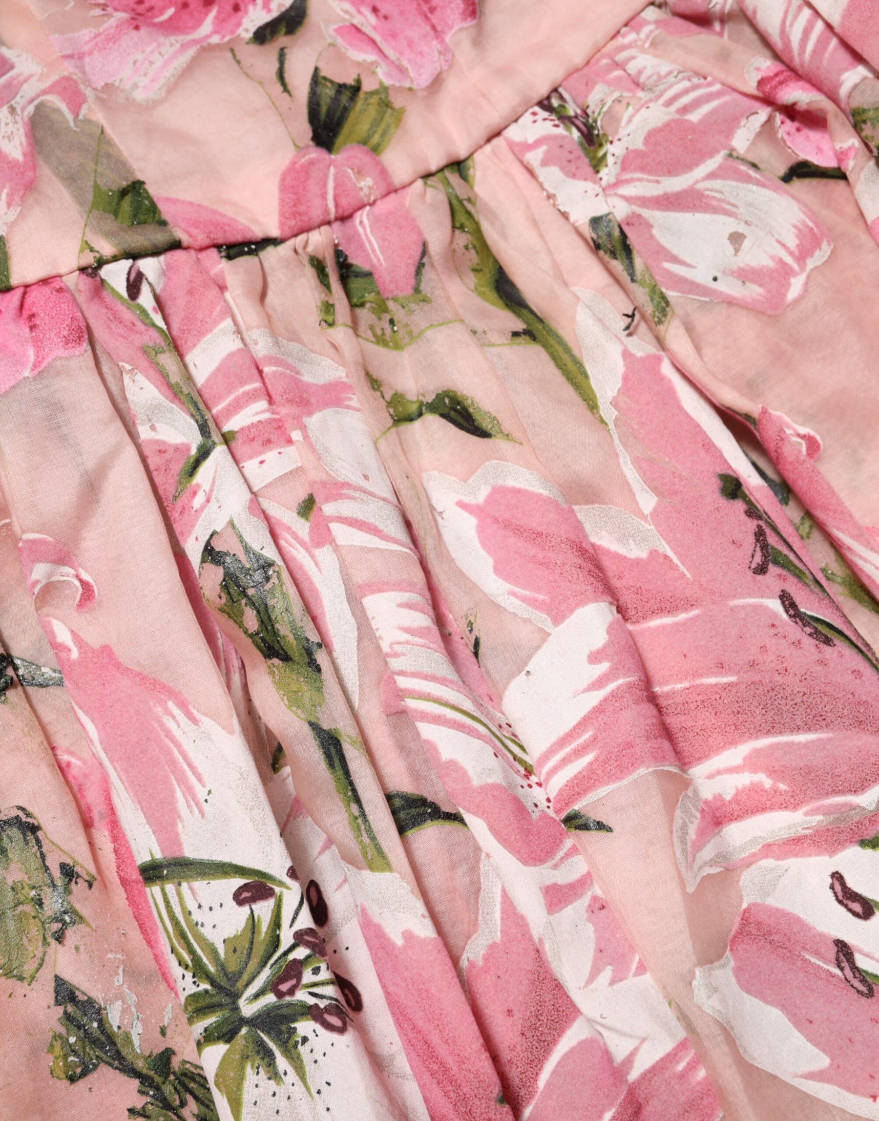 Dolce & Gabbana Pink Cotton Floral Pleated Sleeveless Dress | Regal Royce