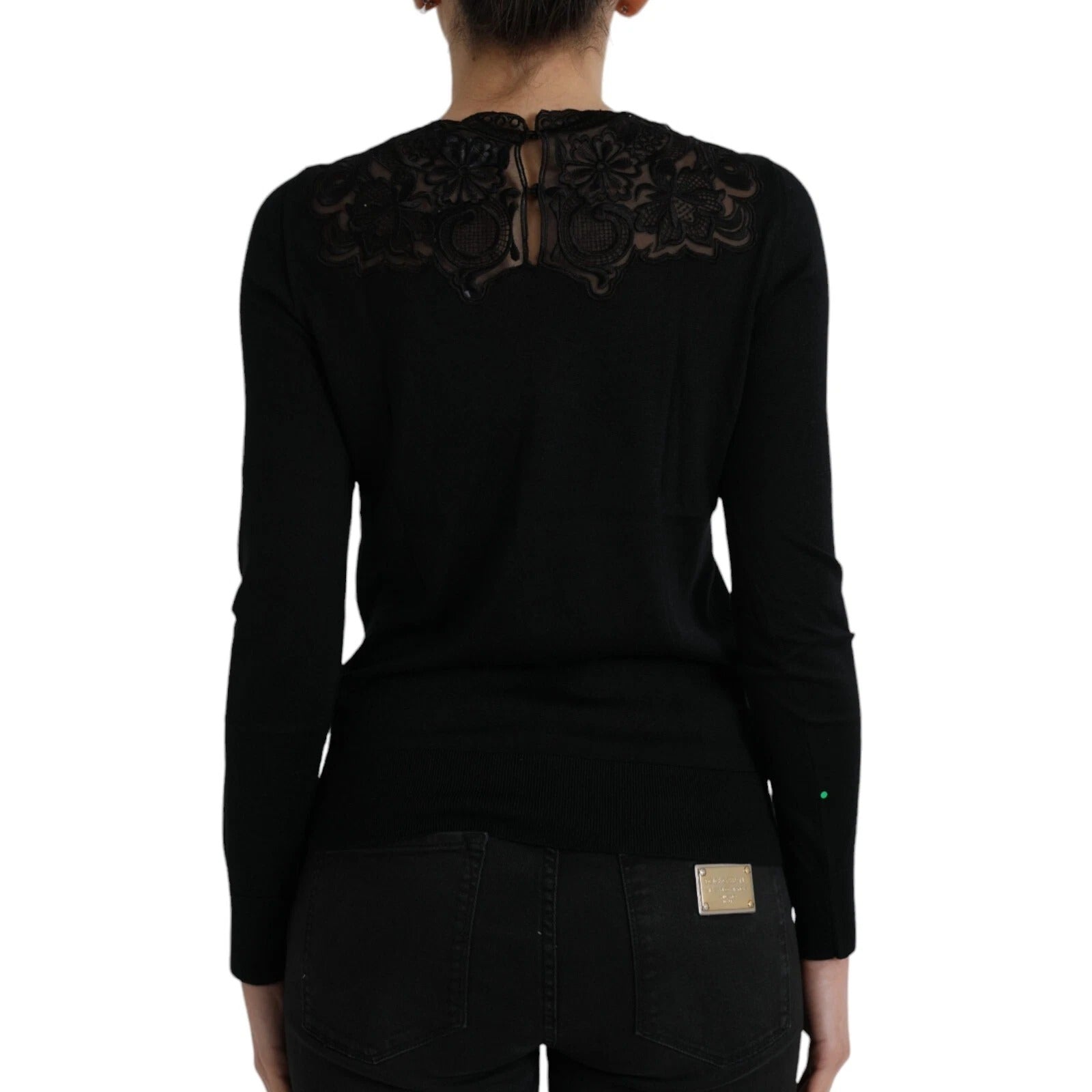 Dolce & Gabbana Black Silk Lace Trim Long Sleeves Blouse Top | Regal Royce