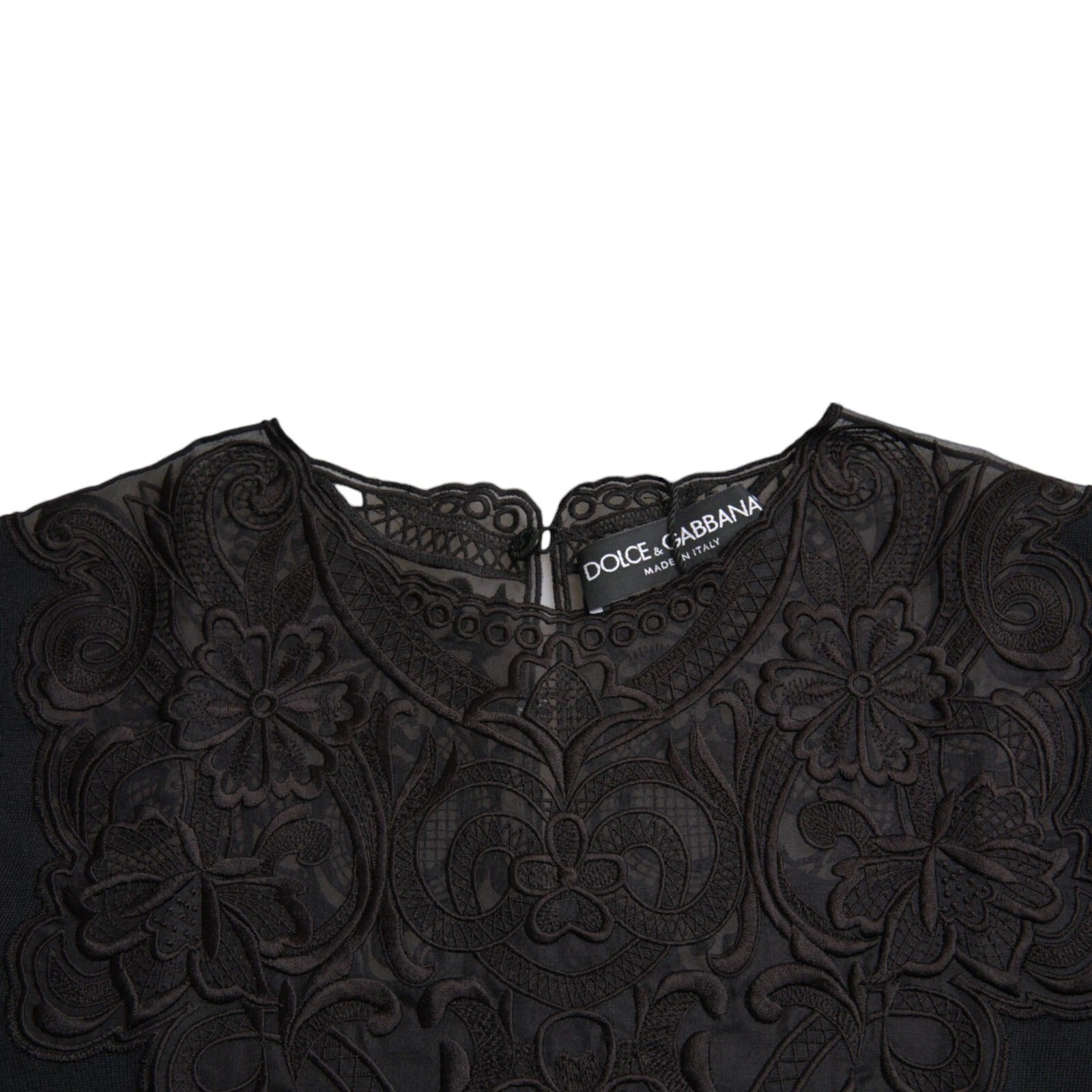 Dolce & Gabbana Black Silk Lace Trim Long Sleeves Blouse Top | Regal Royce