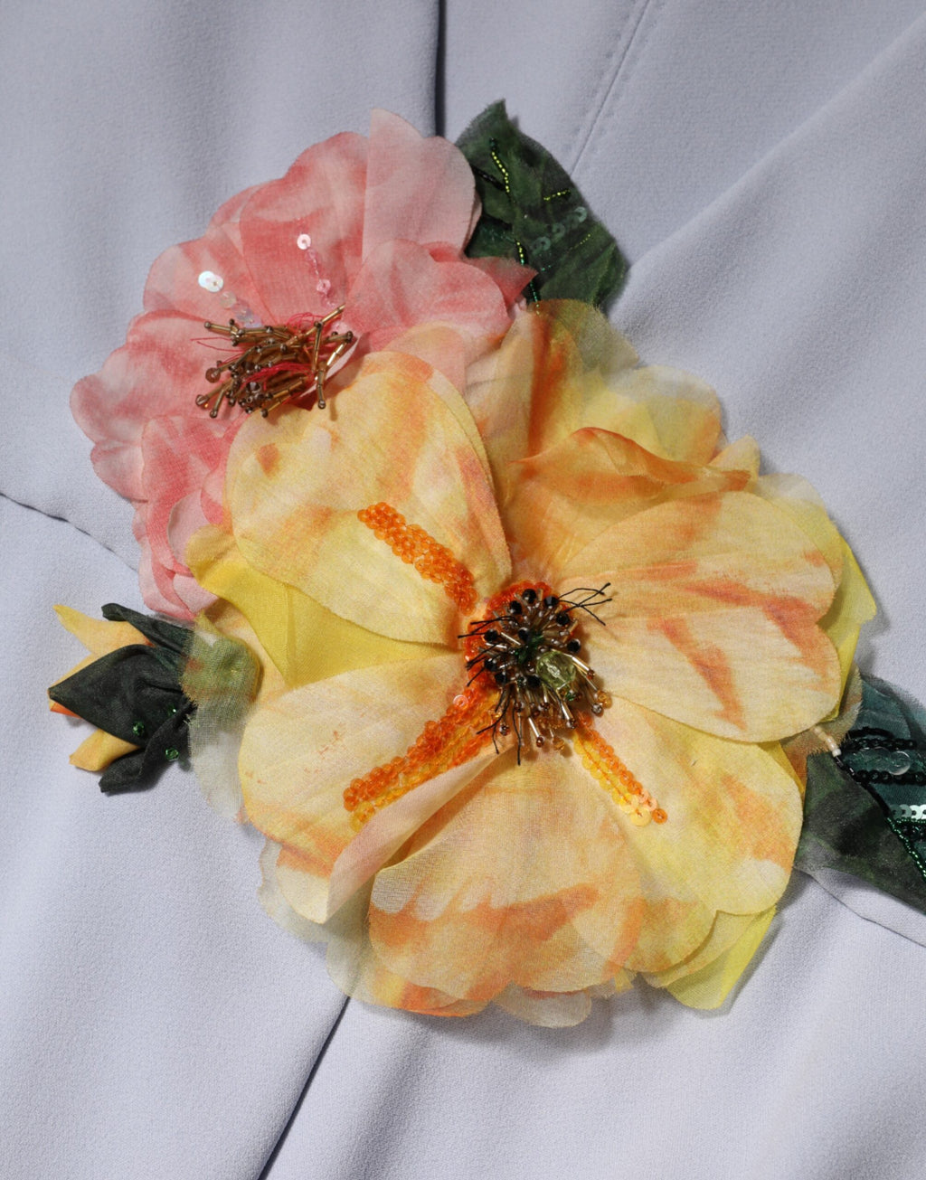 Dolce & Gabbana Light Blue Viscose Blend Floral Applique Dress