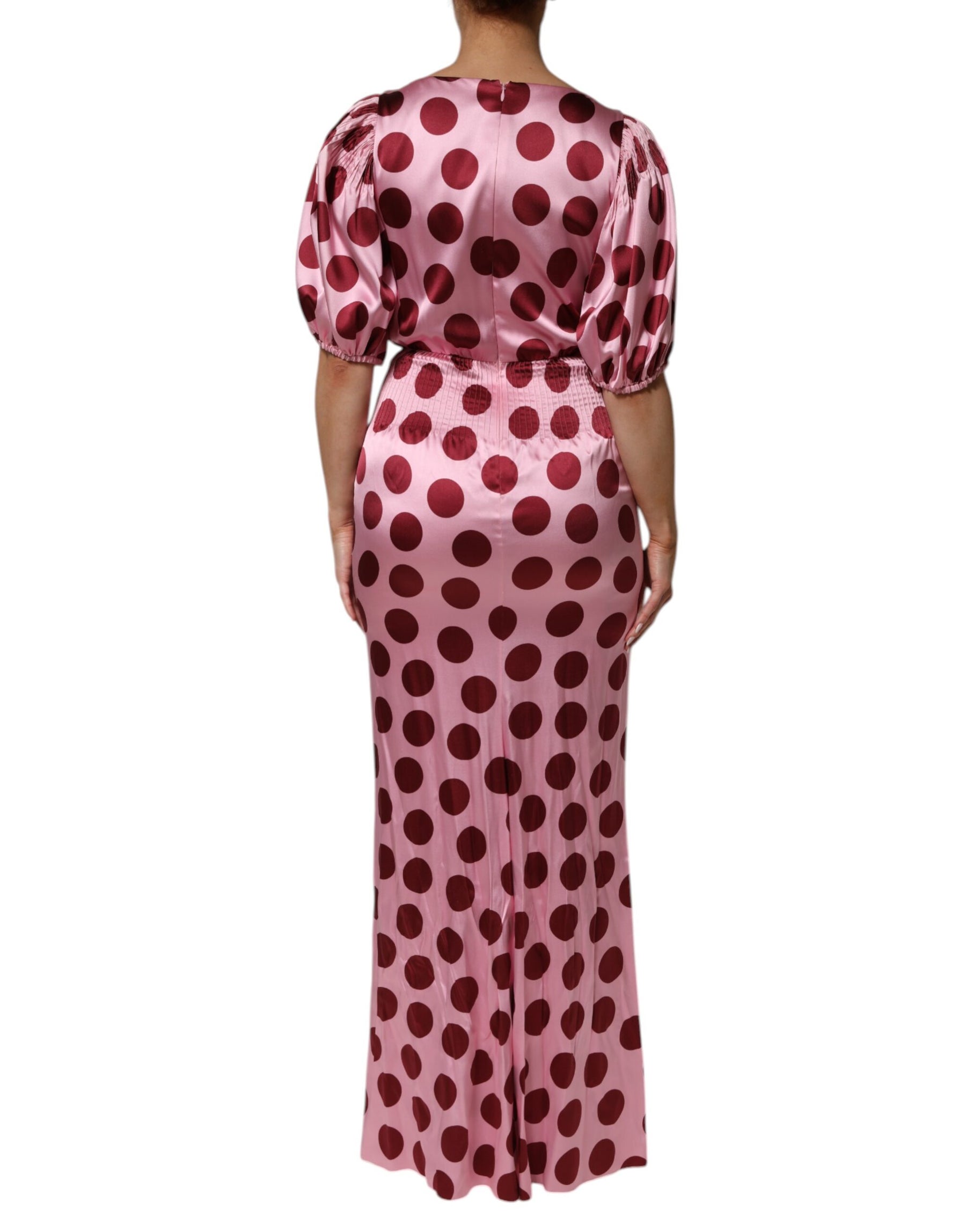 Dolce & Gabbana Pink Red Polka Dot Silk Satin Maxi Gown Dress | Regal Royce