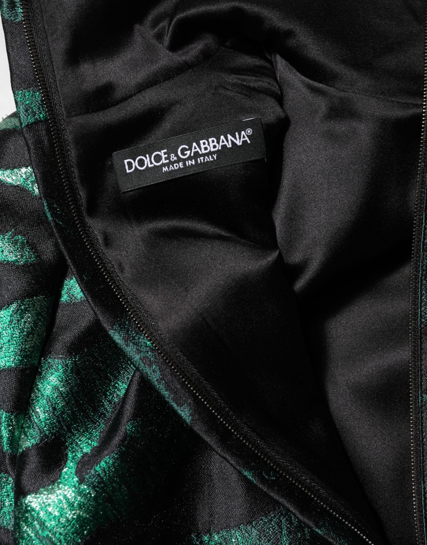Dolce & Gabbana Black Green Metallic Jacquard Mini Long Dress | Regal Royce
