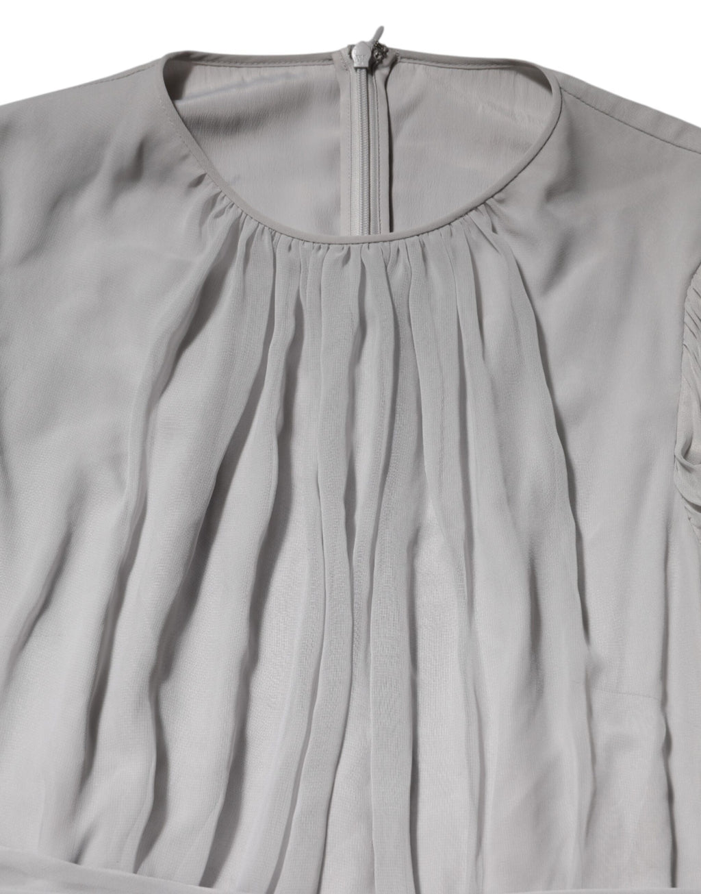 Dolce & Gabbana Grey Pleated Maxi Long Sleeve Silk Blend Gown Dress