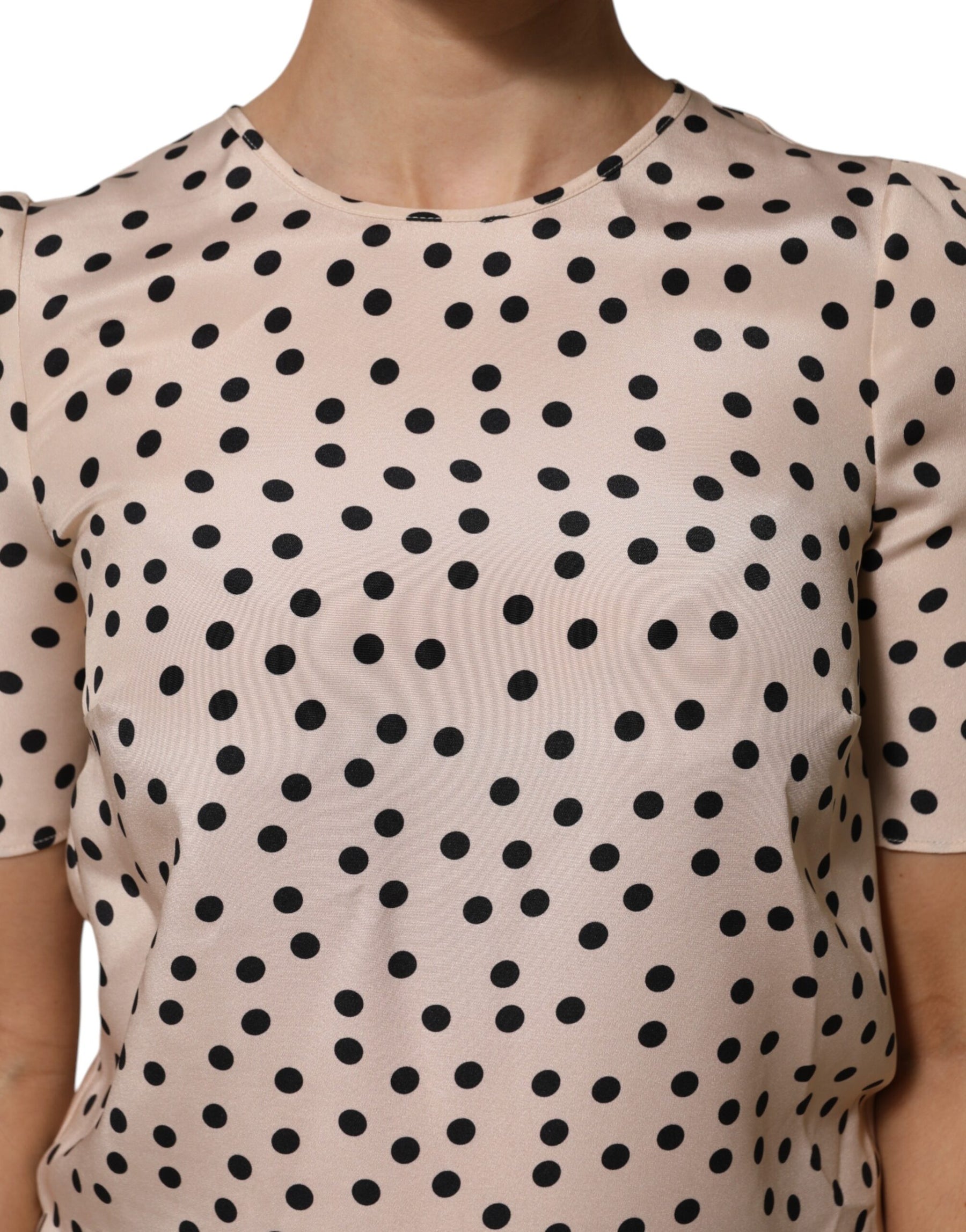 Dolce & Gabbana Beige Black Polka Dot Silk Short Sleeve Blouse Top | Regal Royce