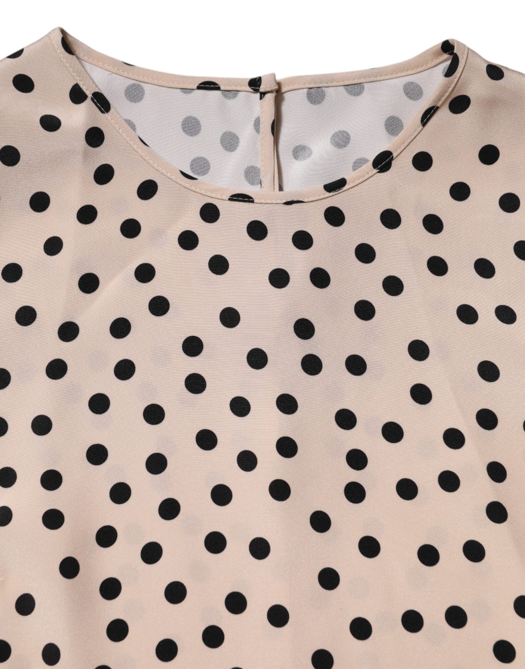 Dolce & Gabbana Beige Black Polka Dot Silk Short Sleeve Blouse Top | Regal Royce
