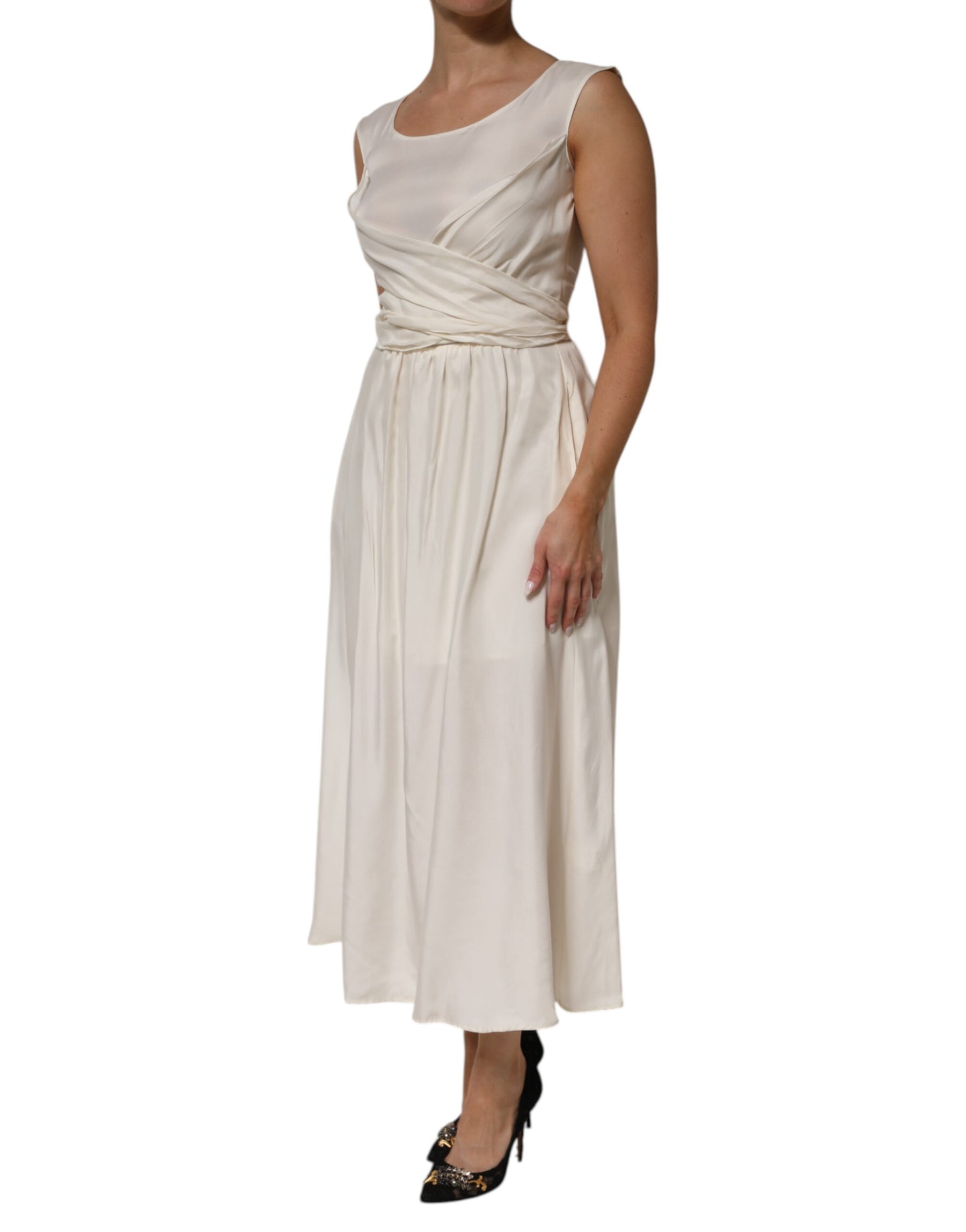 L'Autre Chose Ivory White Sleeveless Maxi Cupro Viscose Dress | Regal Royce