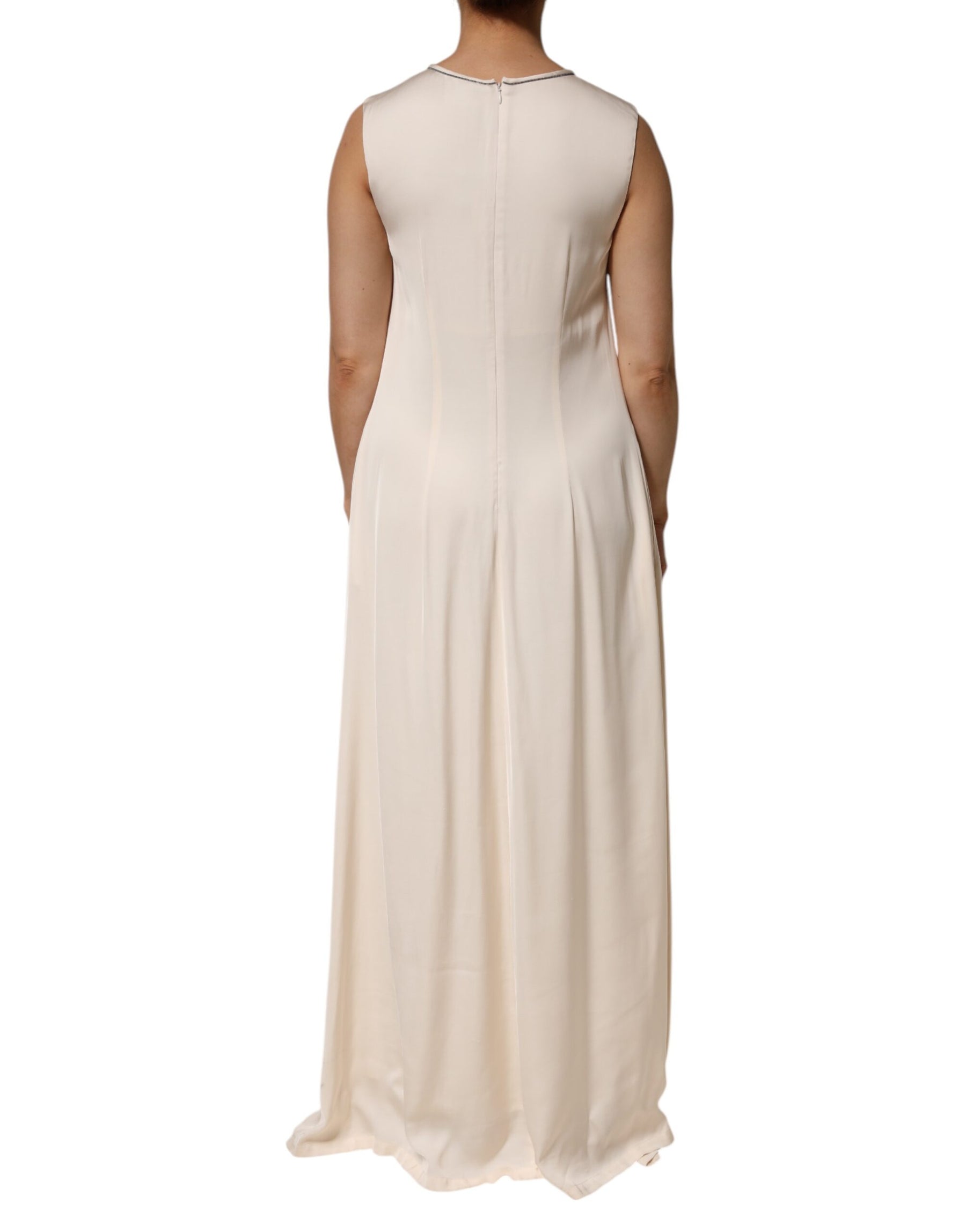 Peserico Beige Viscose Pleated Sleeveless Long Maxi Dress | Regal Royce