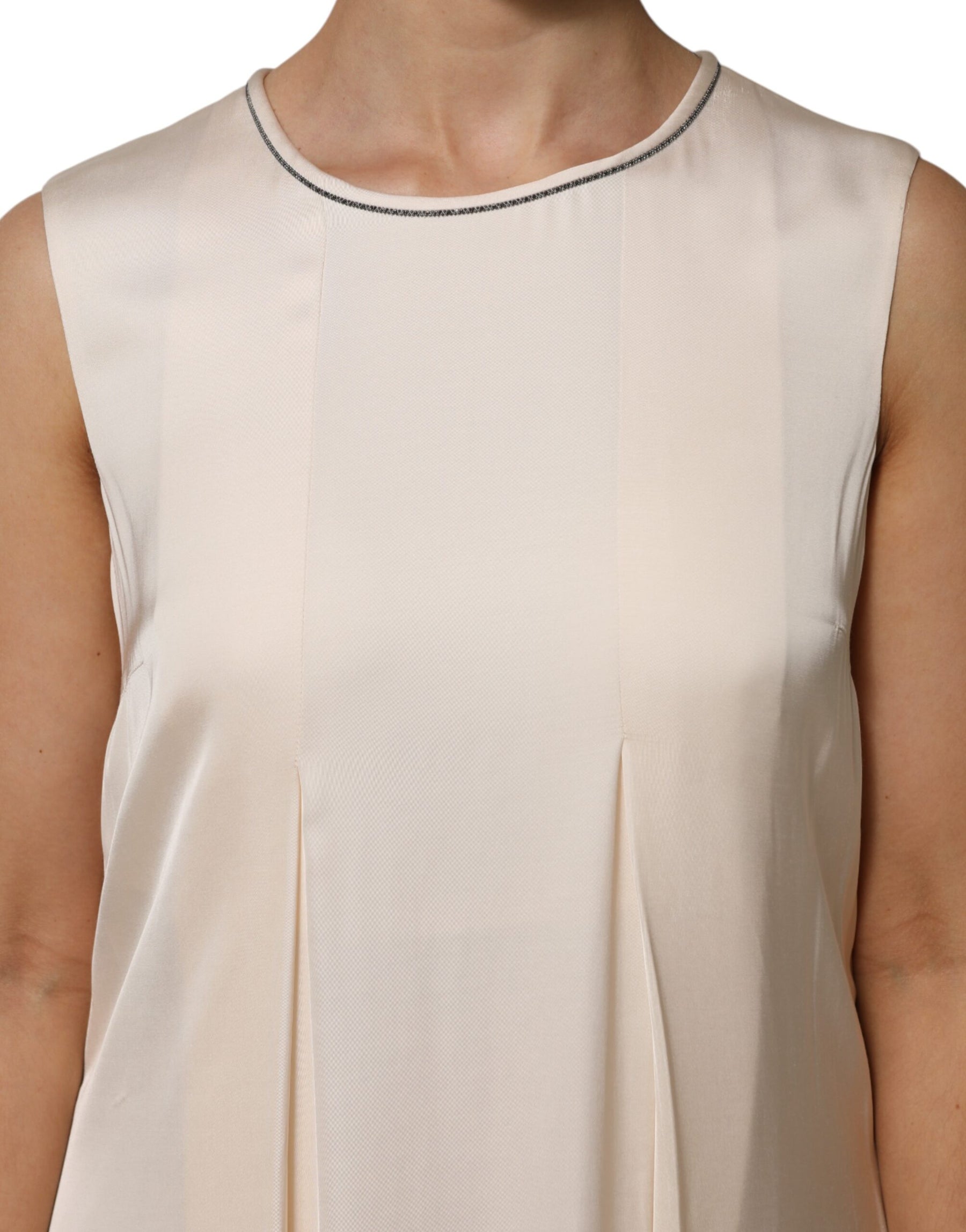 Peserico Beige Viscose Pleated Sleeveless Long Maxi Dress | Regal Royce