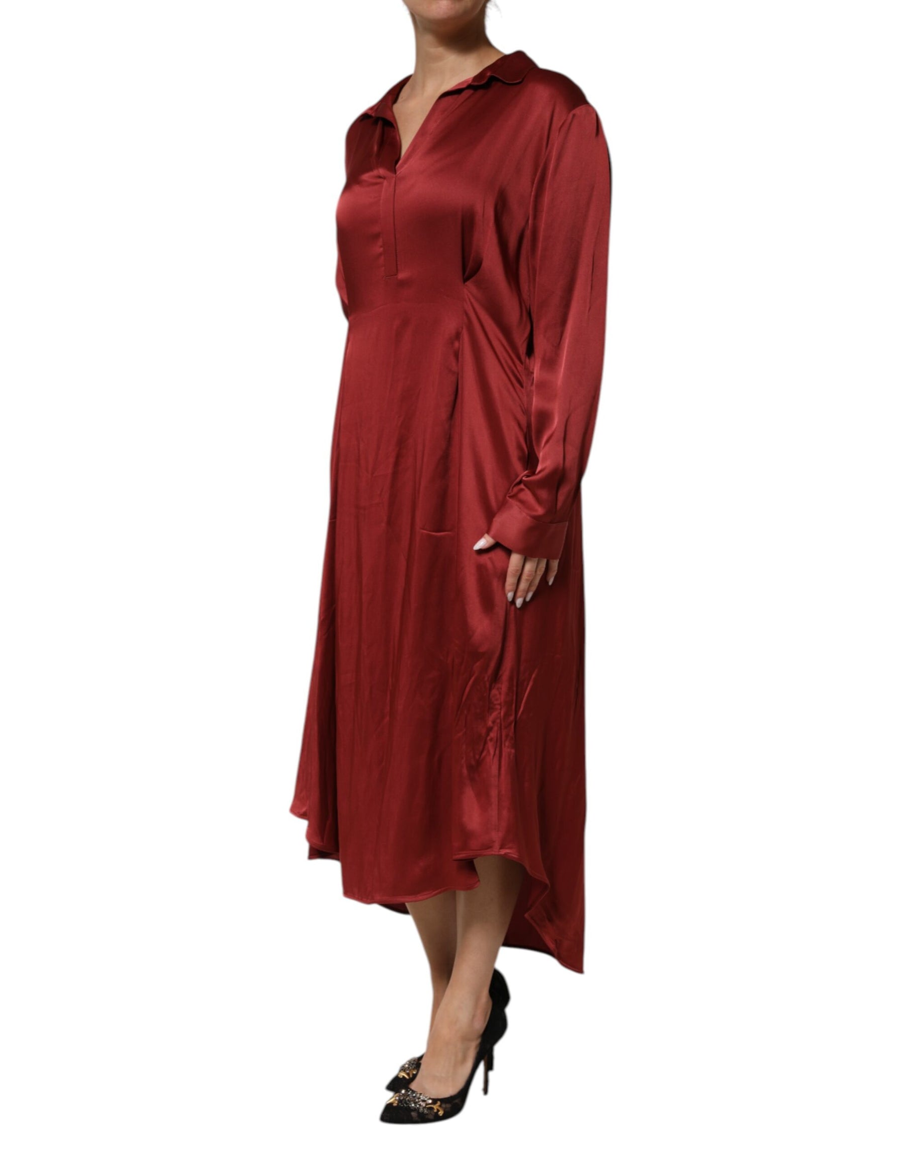Fabiana Filippi Burgundy Acetate Viscose Satin Long Dress | Regal Royce