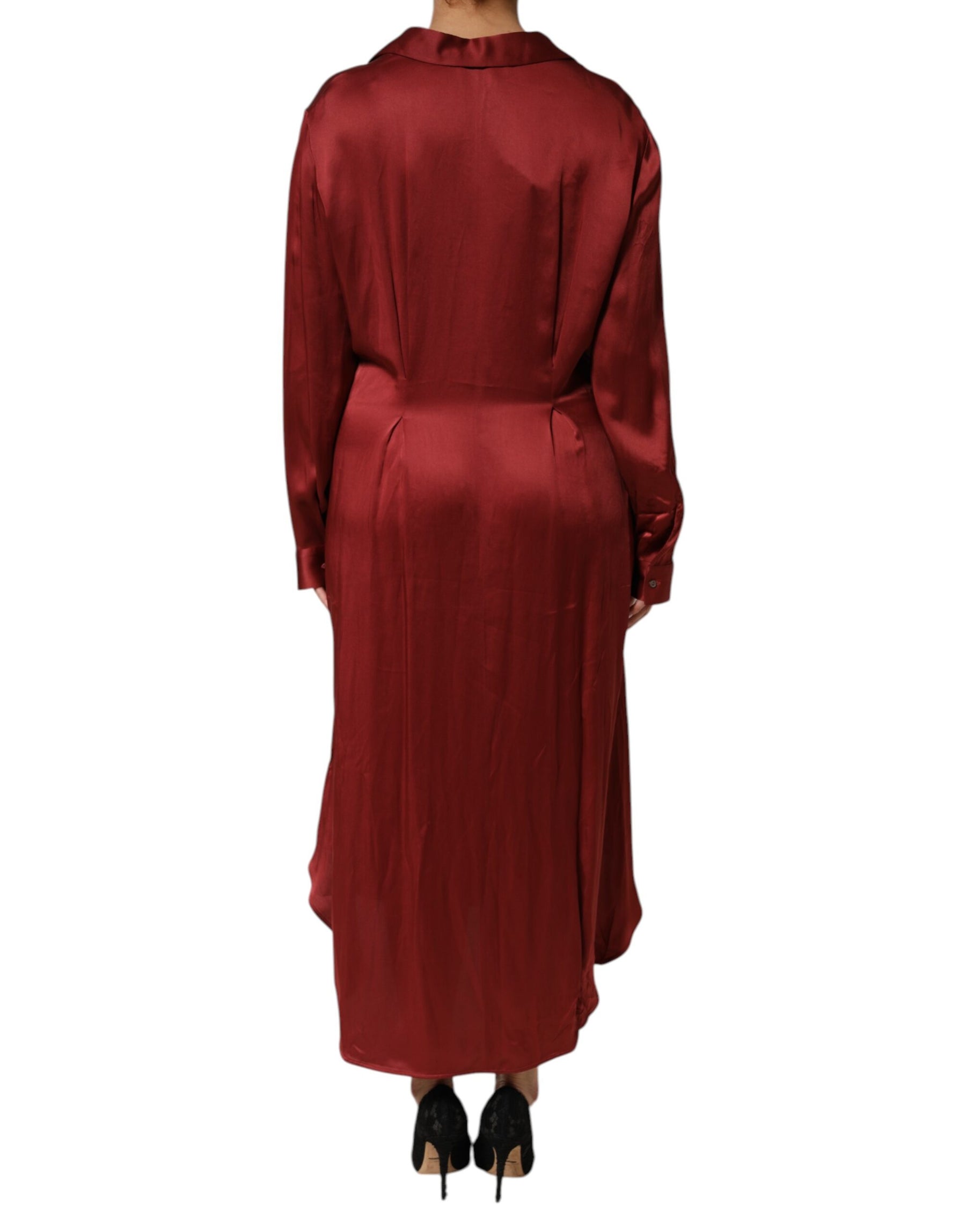 Fabiana Filippi Burgundy Acetate Viscose Satin Long Dress | Regal Royce