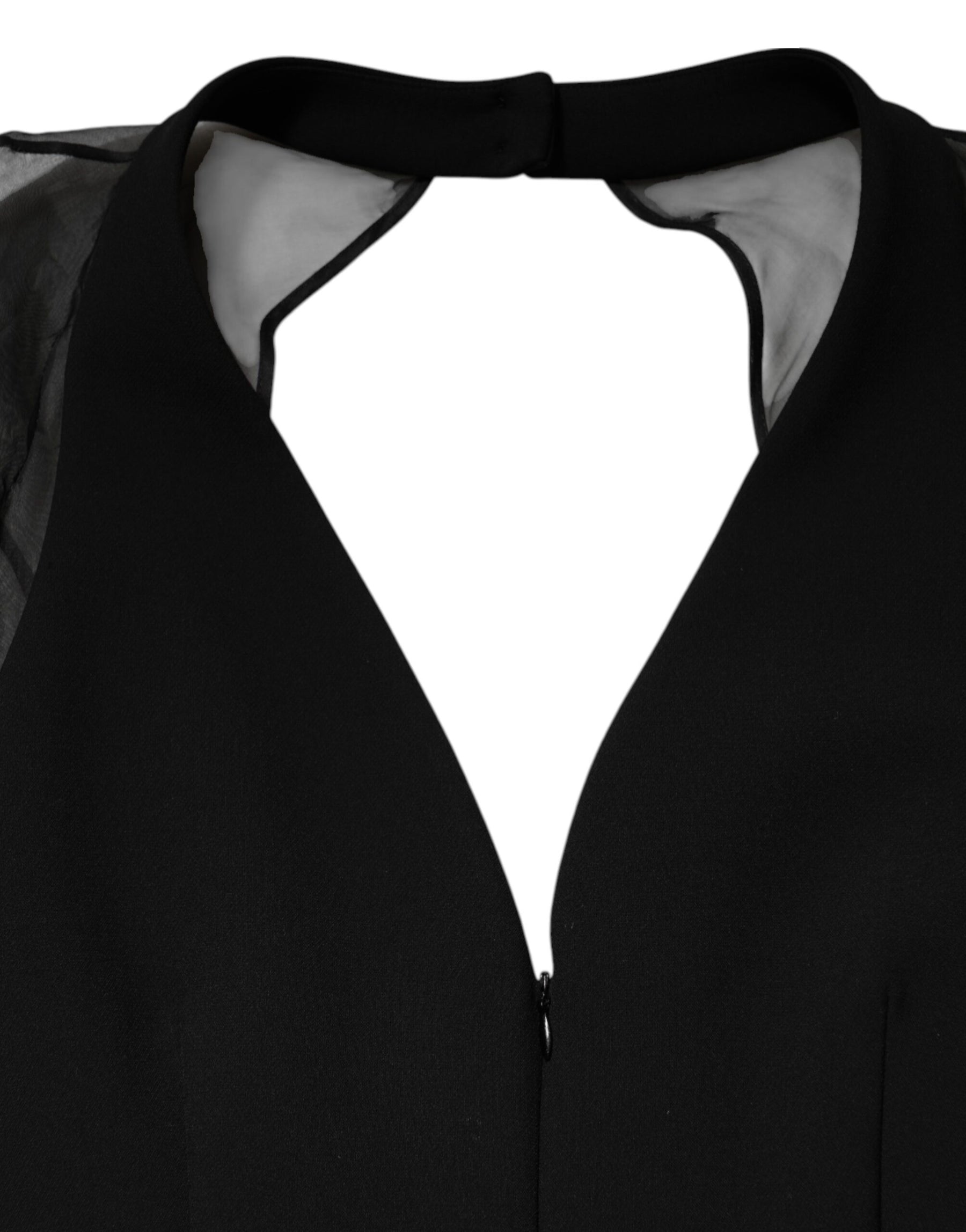 Emporio Armani Black Sheer Sleeve Belted V-Neck Mini Dress | Regal Royce