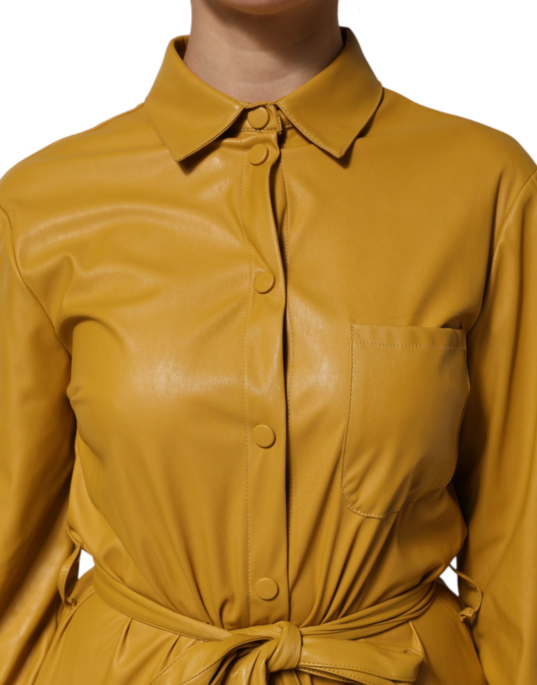 PINKO Polyester Belted Shirt Midi Long Sleeve Yellow Mustard | Regal Royce