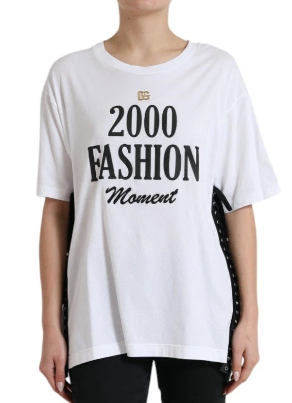 Dolce & Gabbana White Cotton 2000 Fashion Print Logo T-shirt | Regal Royce