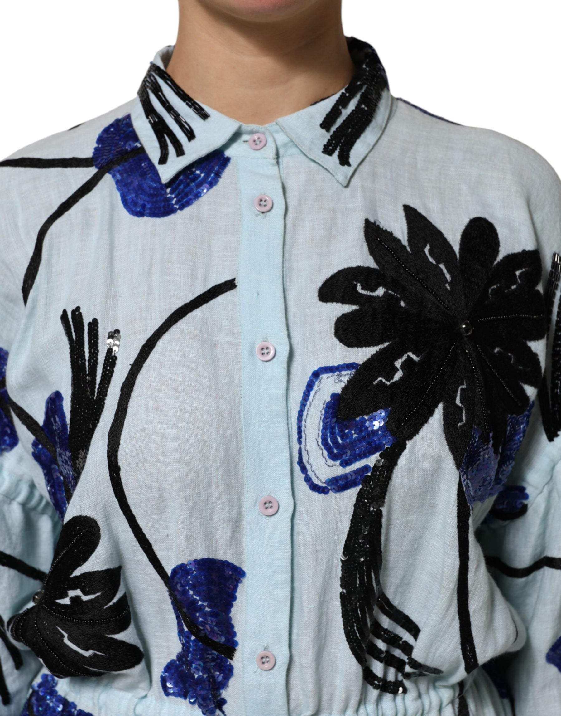 Christian Pellizzari Blue Sequin Embellished Shirt Maxi Dress | Regal Royce