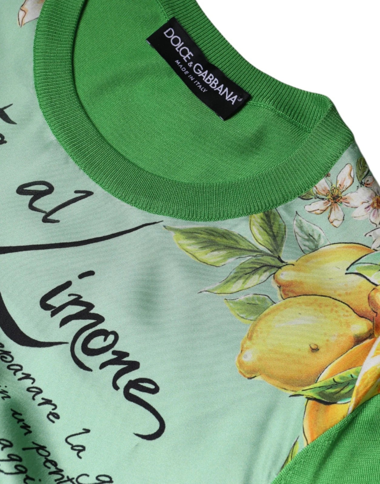 Dolce & Gabbana Green Lemon Print Pullover Silk Women Sweater | Regal Royce