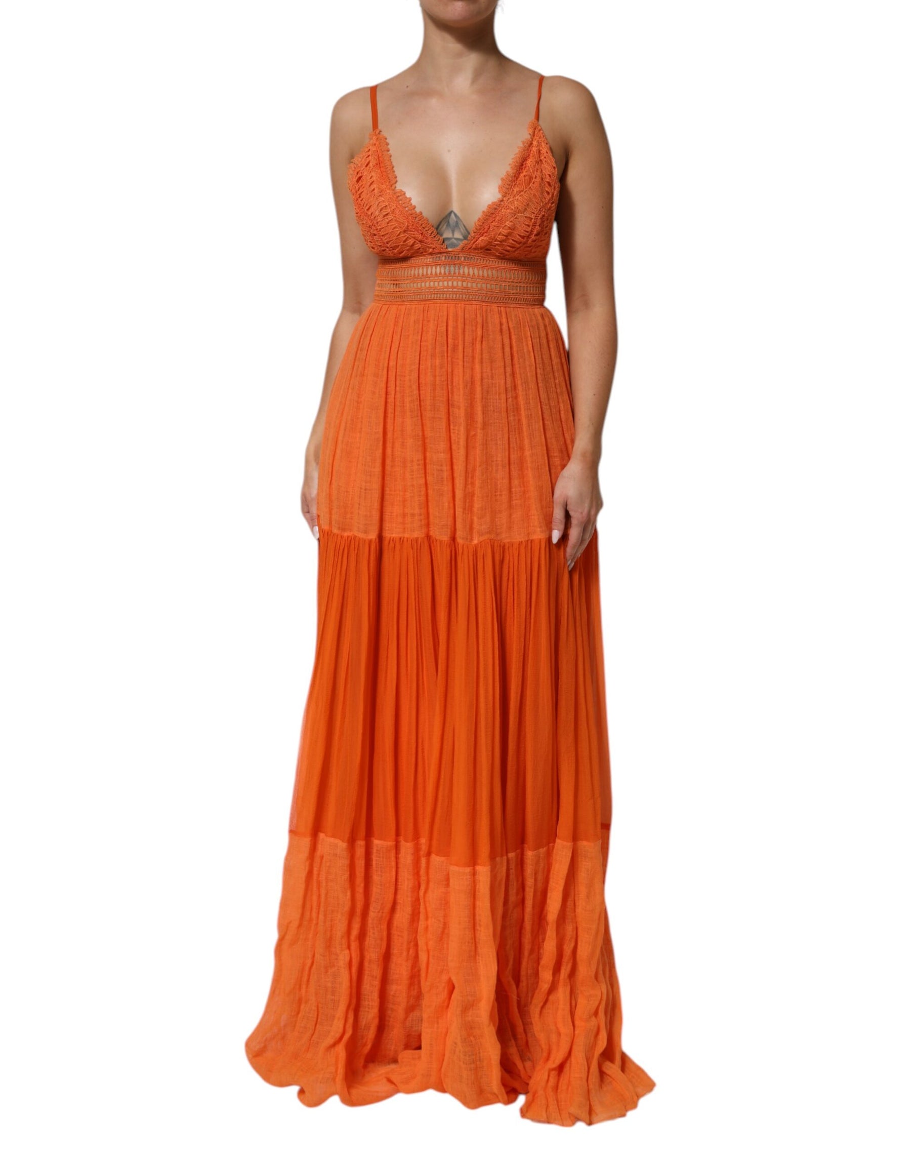 Alberta Ferretti Orange Lace Bustier Layered Maxi Dress | Regal Royce