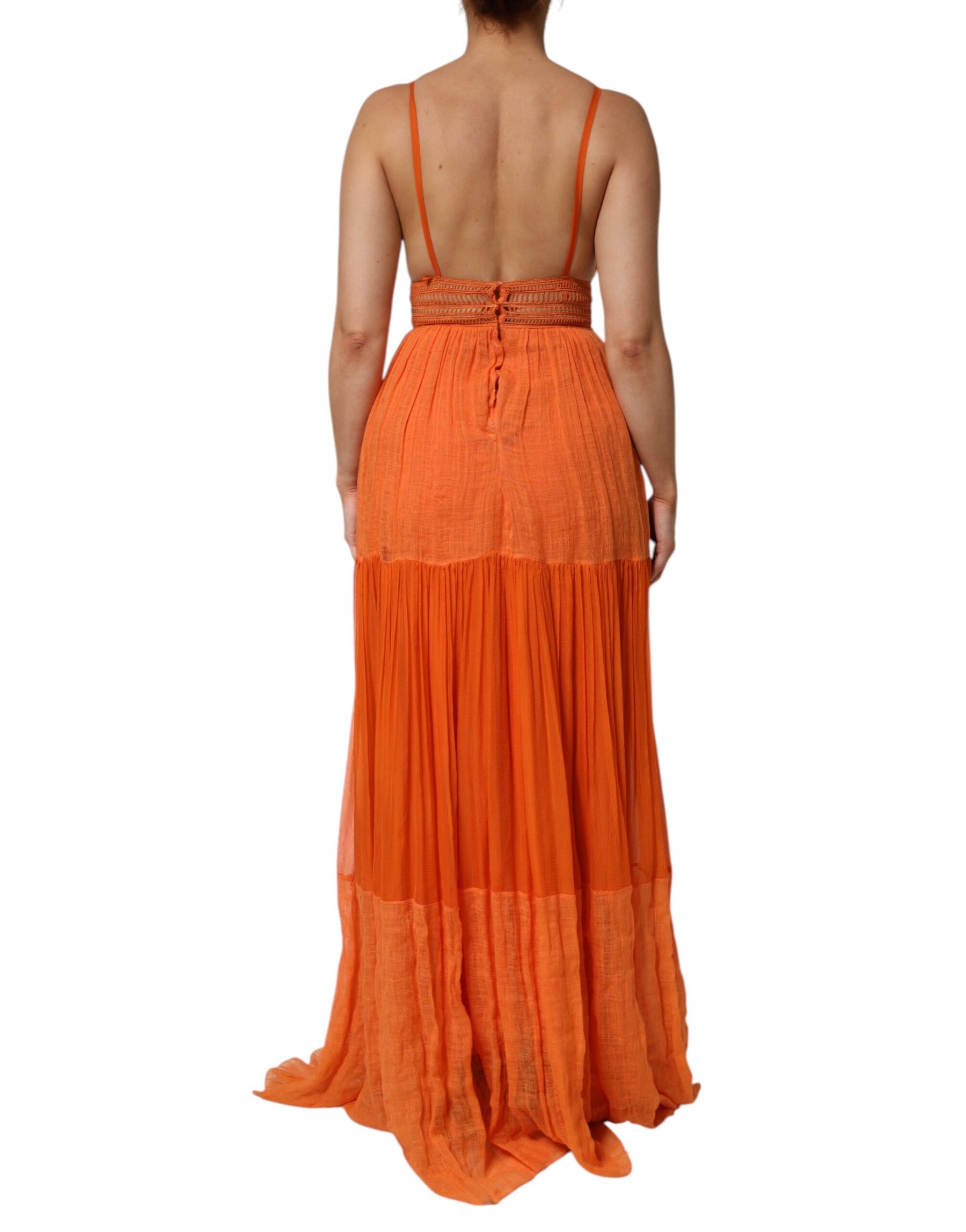 Alberta Ferretti Orange Lace Bustier Layered Maxi Dress | Regal Royce