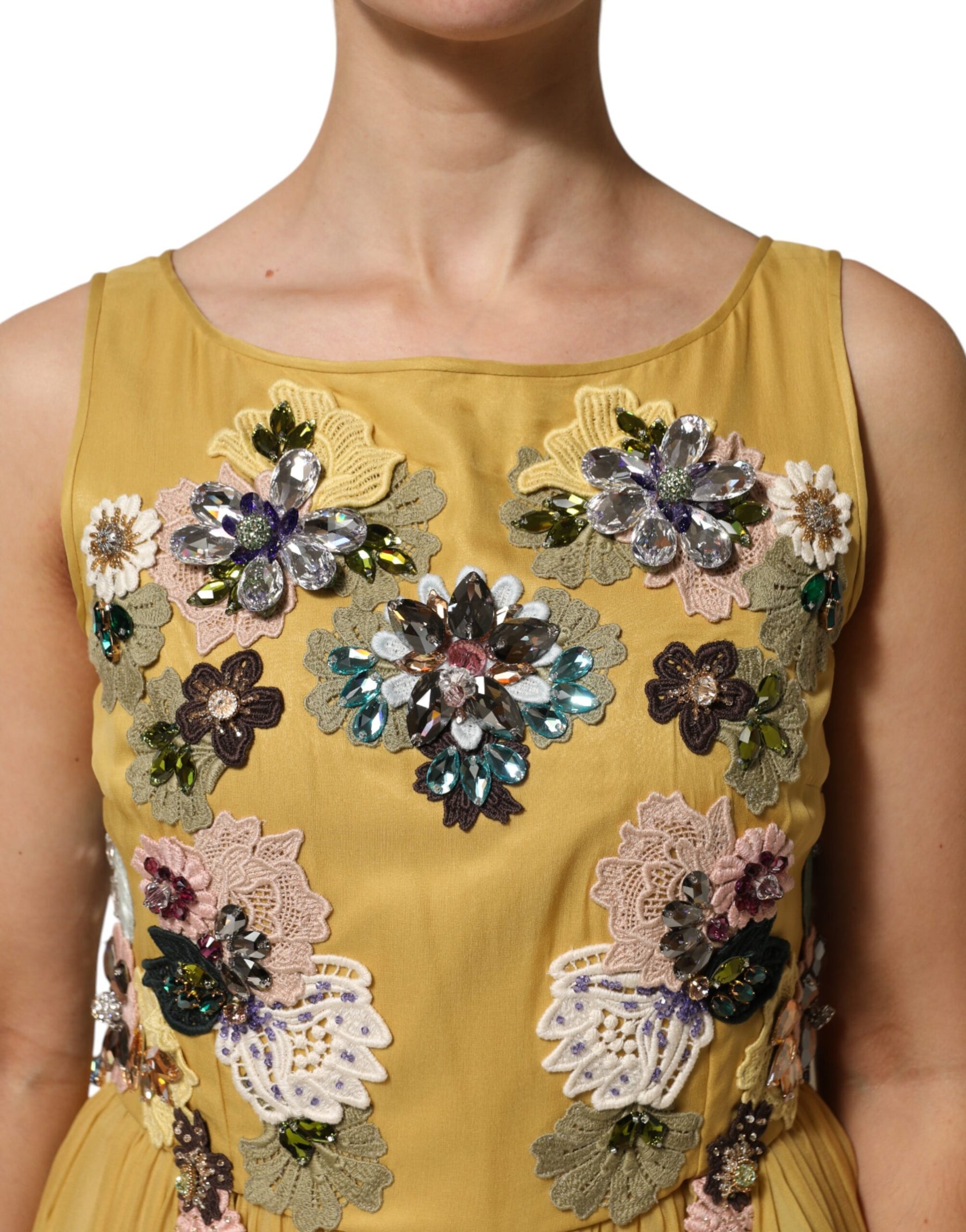 Dolce & Gabbana Yellow Silk Floral Embroidered Maxi Dress | Regal Royce