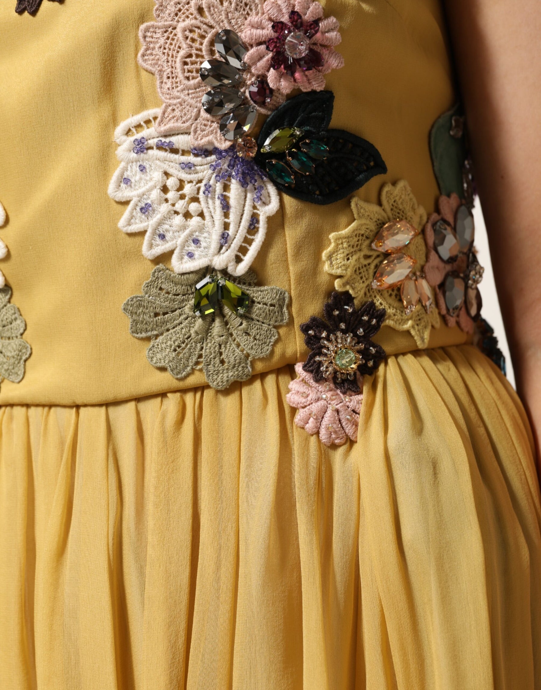 Dolce & Gabbana Yellow Silk Floral Embroidered Maxi Dress | Regal Royce
