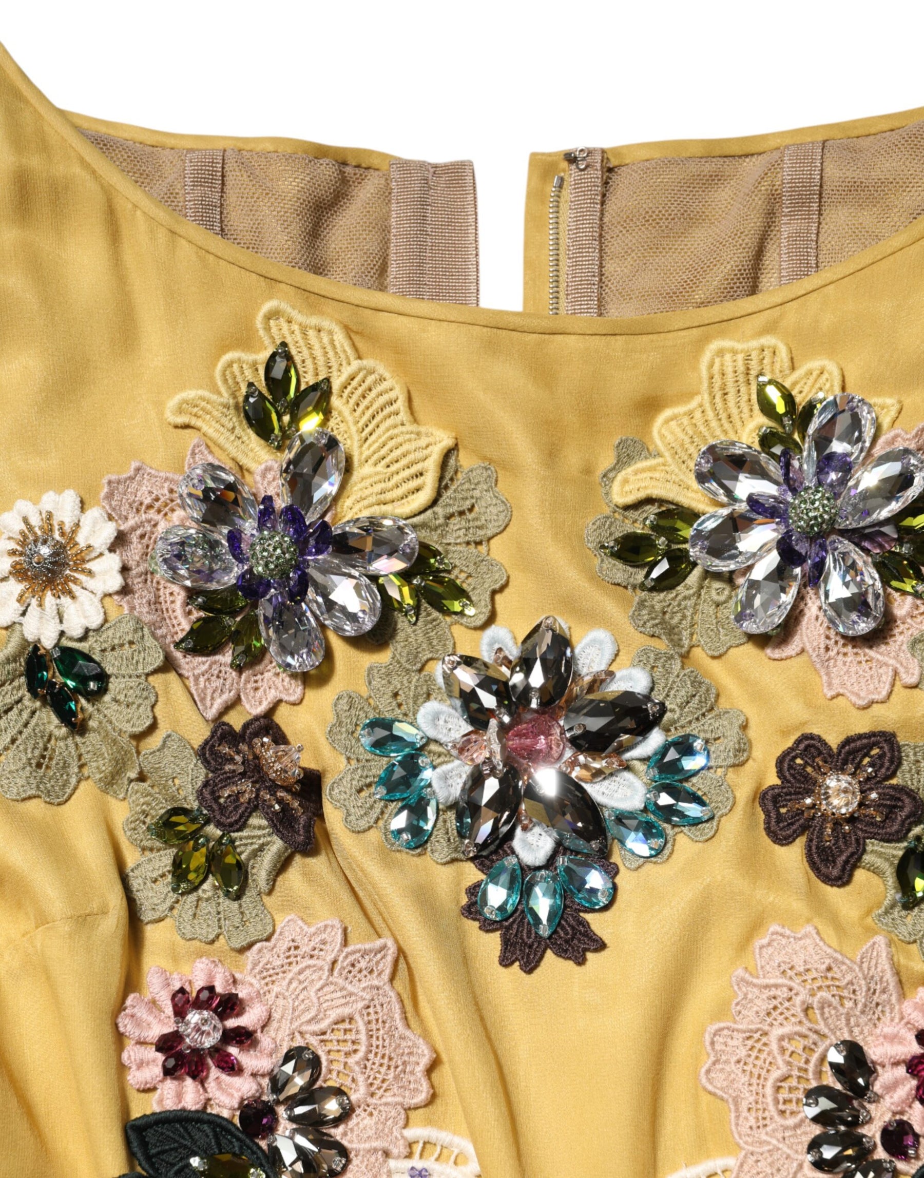 Dolce & Gabbana Yellow Silk Floral Embroidered Maxi Dress | Regal Royce