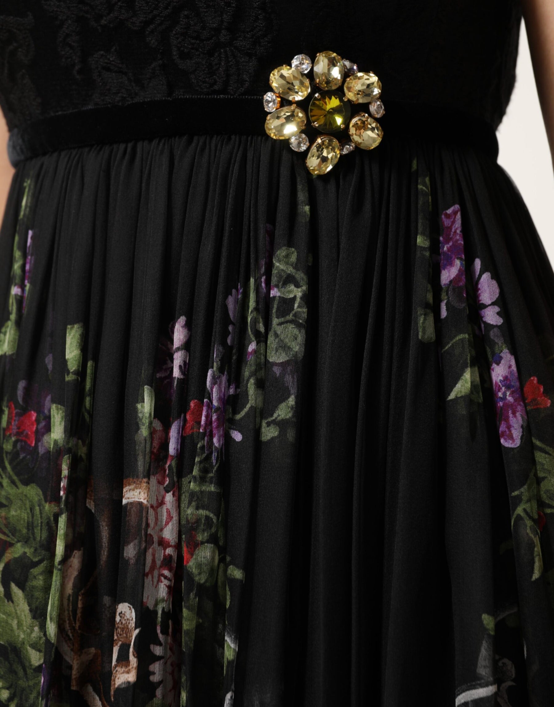 Dolce & Gabbana Black Floral Key Print Crystal Strapless Dress | Regal Royce
