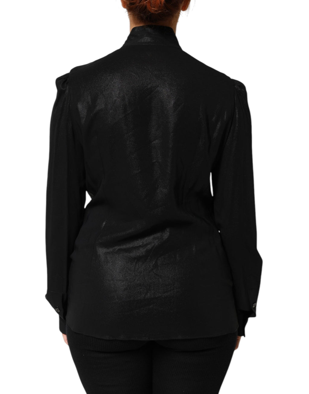 Dolce & Gabbana Black Viscose Long Sleeve Tie Neck Blouse Top