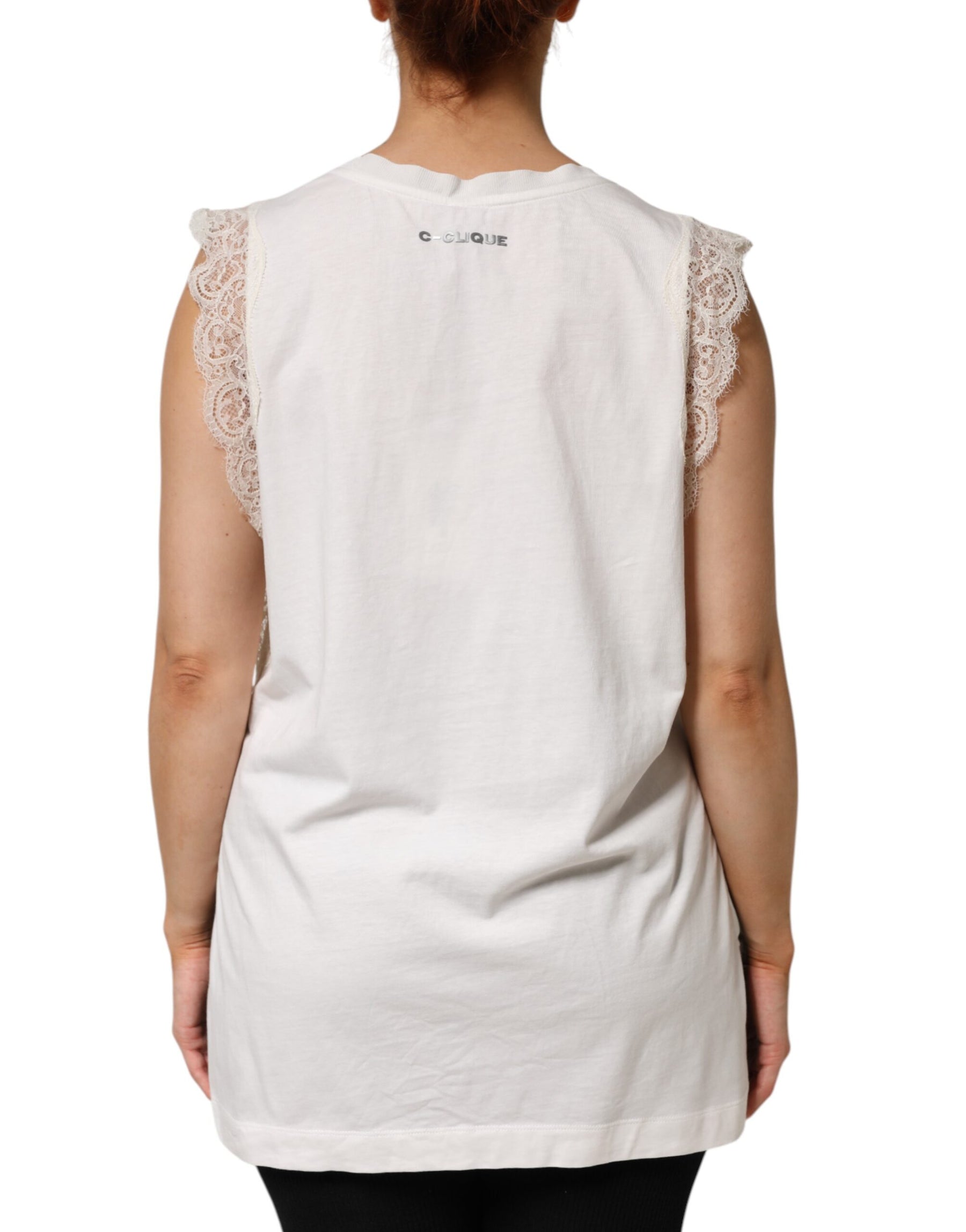 PINKO White Silk Blend Lace Trim Sleeveless V-Neck Women’s Top | Regal Royce