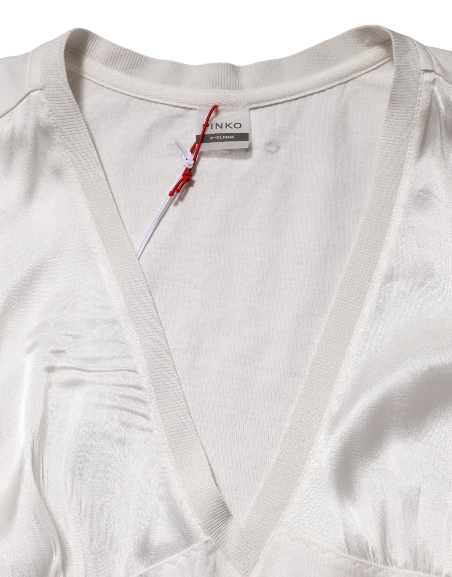 PINKO White Silk Blend Lace Trim Sleeveless V-Neck Women’s Top | Regal Royce