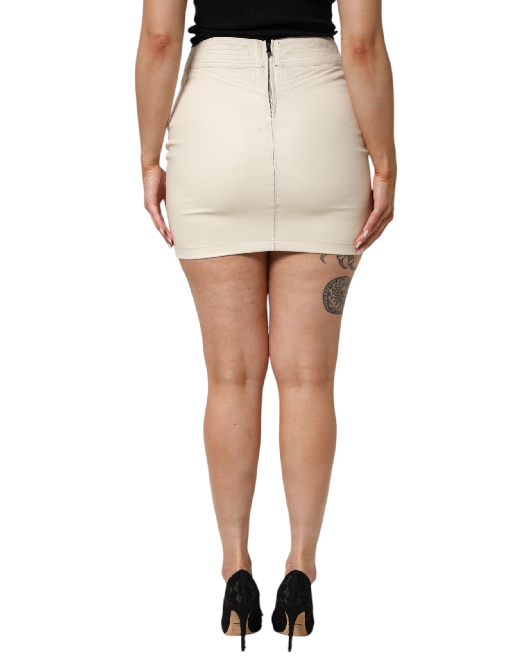 Guess Beige Faux Leather Quilted Mini High Waist Women  Skirt | Regal Royce