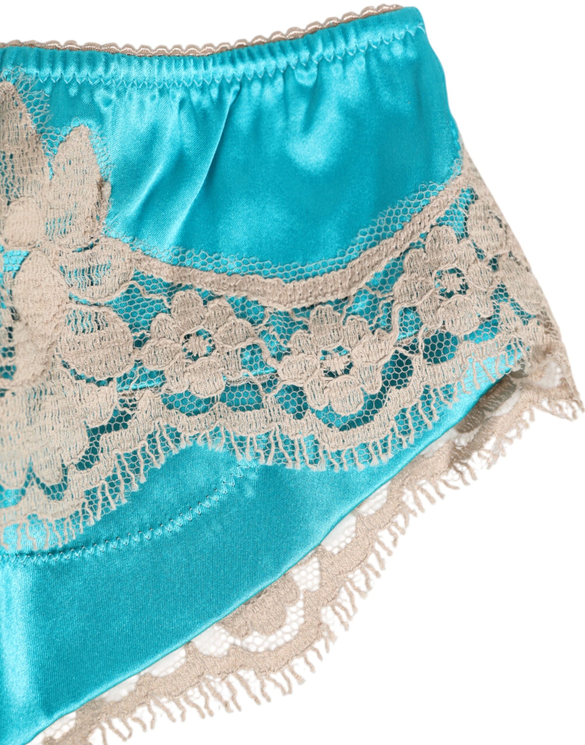 Dolce & Gabbana Blue Silk Satin Lace Trim New Slip Underwear